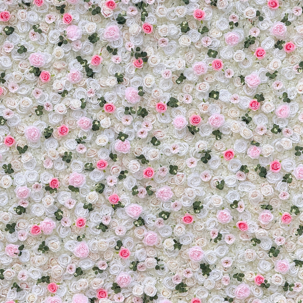 Romantic Pink And White Artificial Rose Backdrop With Eucalyptus - Perfect For Weddings And Proposals and Outdoor Events and Photography - VF - 824
