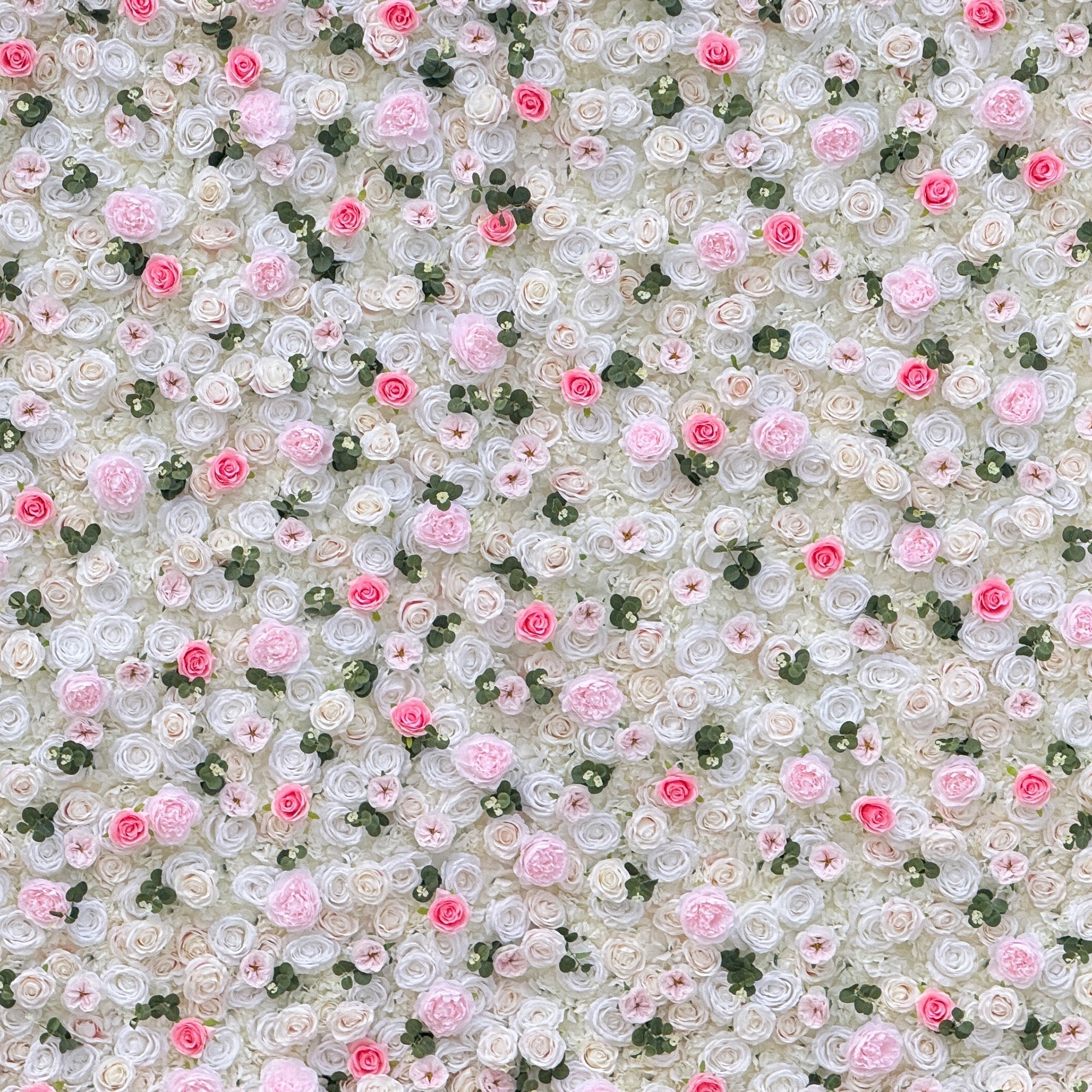 Romantic Pink And White Artificial Rose Backdrop With Eucalyptus - Perfect For Weddings And Proposals and Outdoor Events and Photography - VF - 824