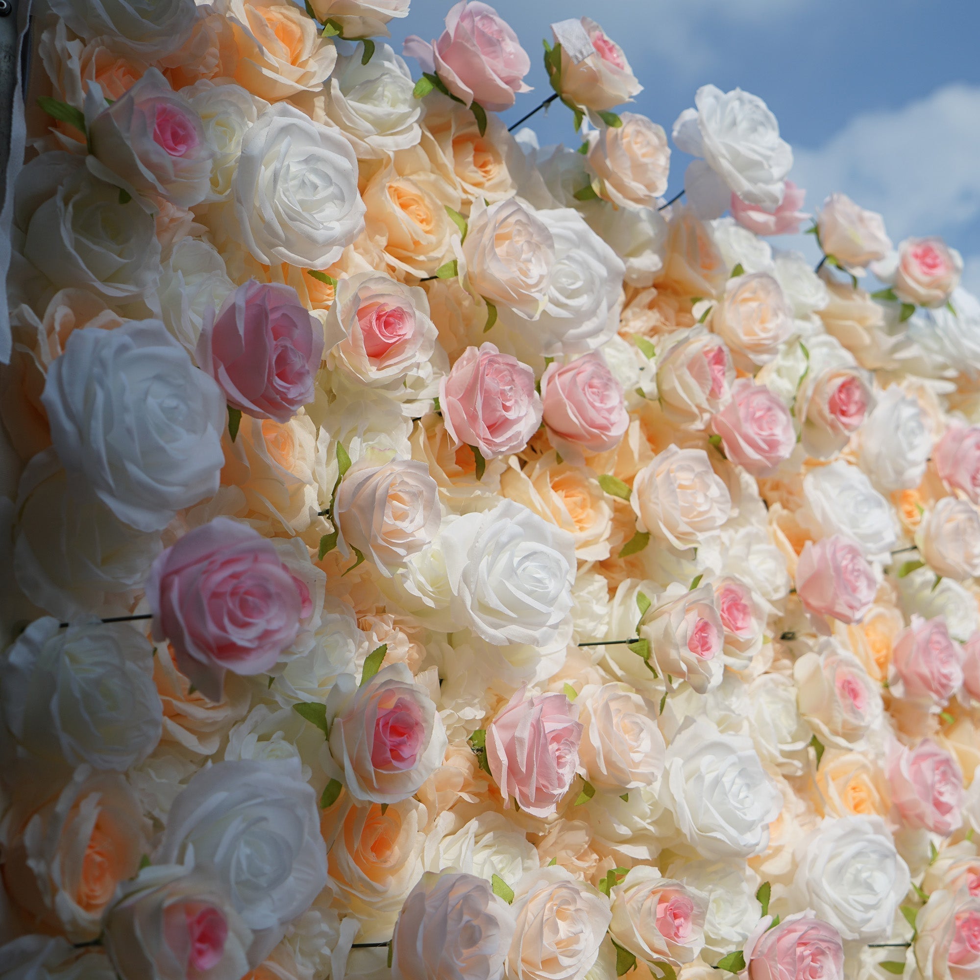 Artificial Floral Backdrop with Mixed Peach Pink and White Roses - Perfect for Garden Weddings and Outdoor Events and Photography - VF - 823