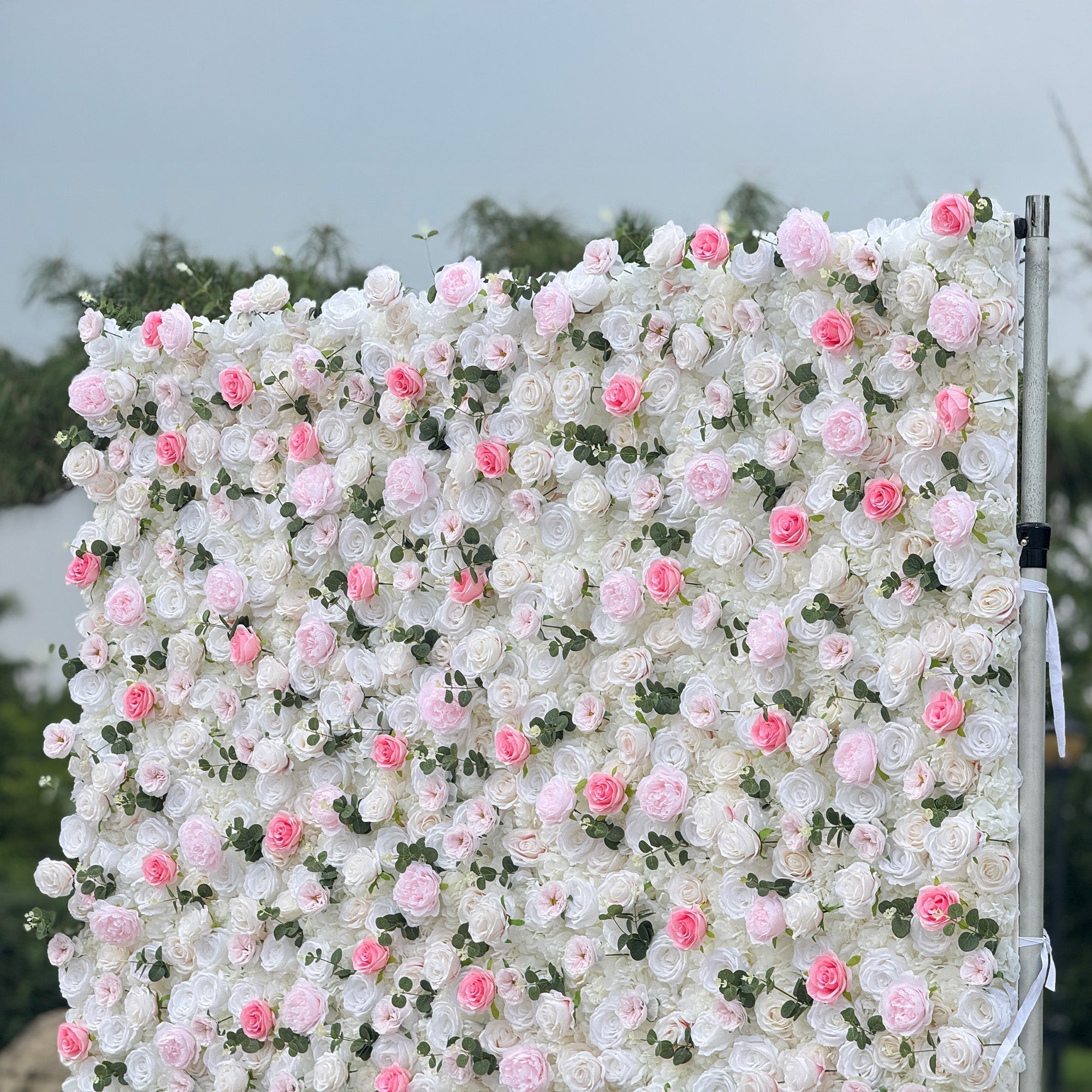 Romantic Pink And White Artificial Rose Backdrop With Eucalyptus - Perfect For Weddings And Proposals and Outdoor Events and Photography - VF - 824