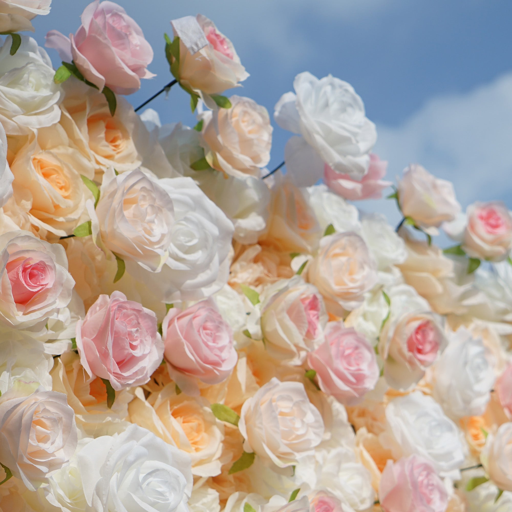 Artificial Floral Backdrop with Mixed Peach Pink and White Roses - Perfect for Garden Weddings and Outdoor Events and Photography - VF - 823