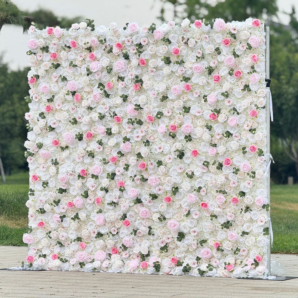 Romantic Pink And White Artificial Rose Backdrop With Eucalyptus - Perfect For Weddings And Proposals and Outdoor Events and Photography - VF - 824