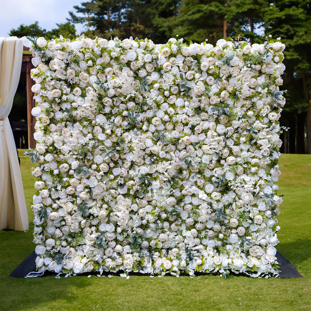 Roll Up Fabric Gorgeous Artificial Flower Wall - The White & Green  Epitome of Wedding and Event Decoration-VF-801