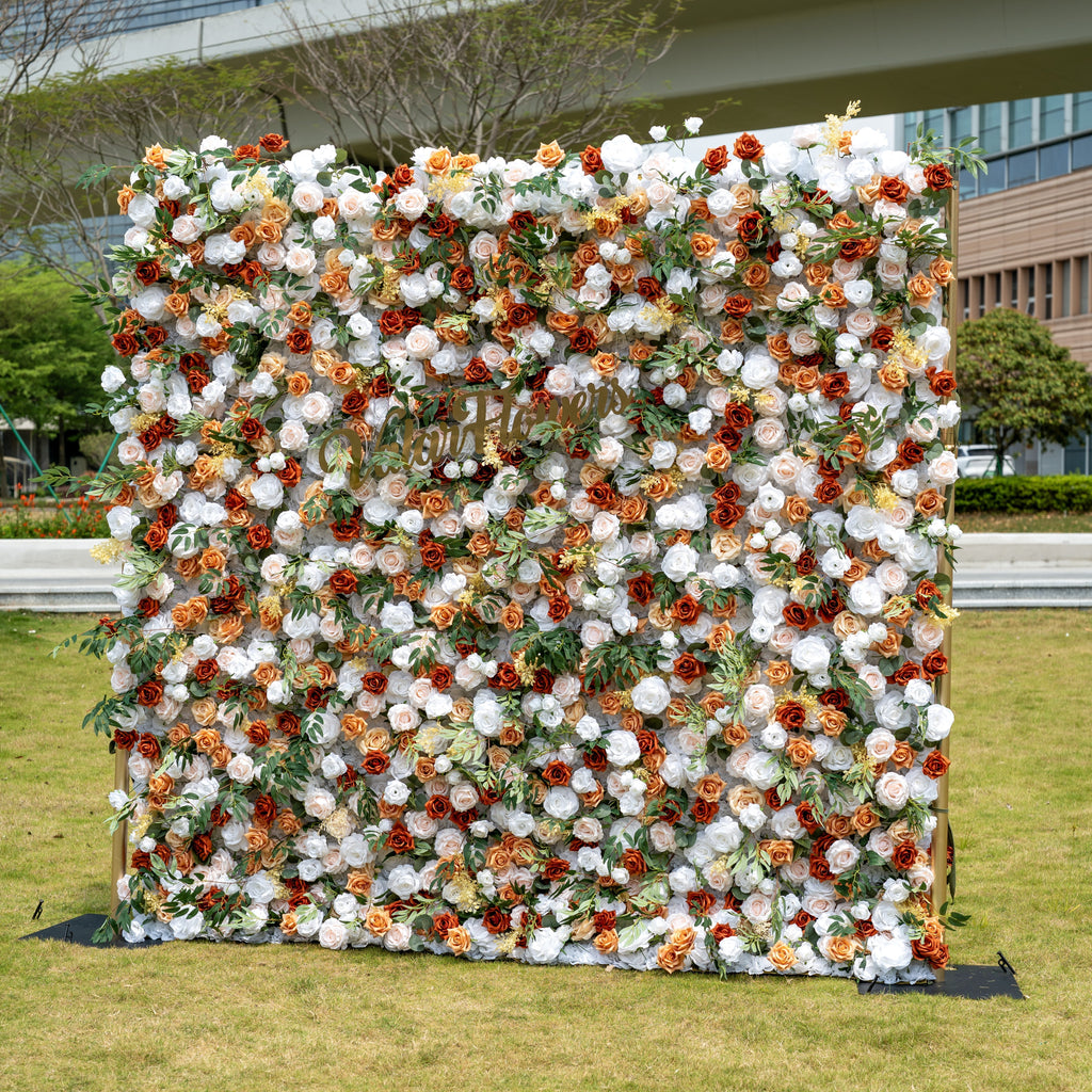 Valar Flowers Terracotta & Blush Rose Flower Wall Backdrop: Warm Rustic Bloom Display- VF-831