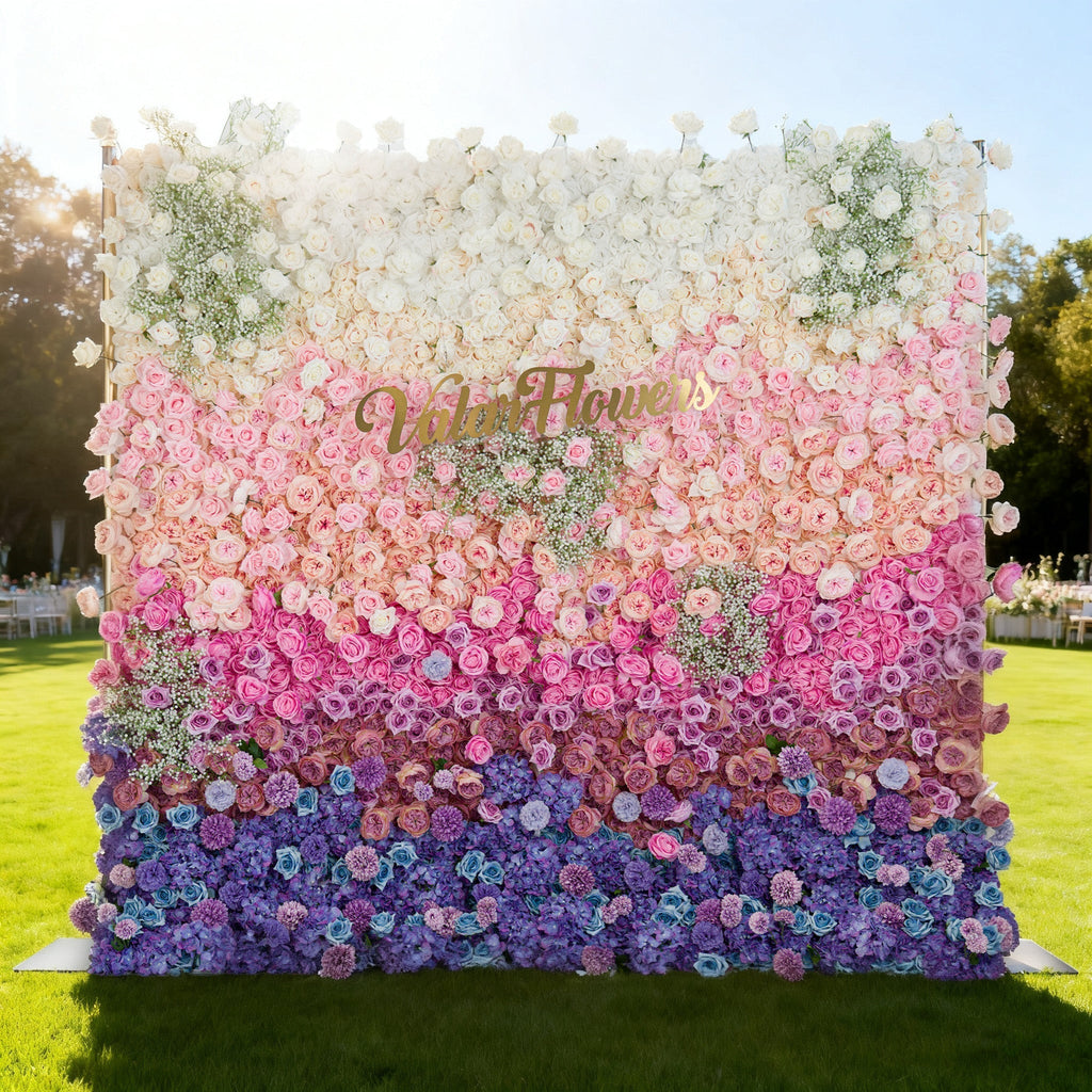 ValarFlowers Green White Pink Artificial Flower Wall Backdrop for Wedding & Event Decor VF-340