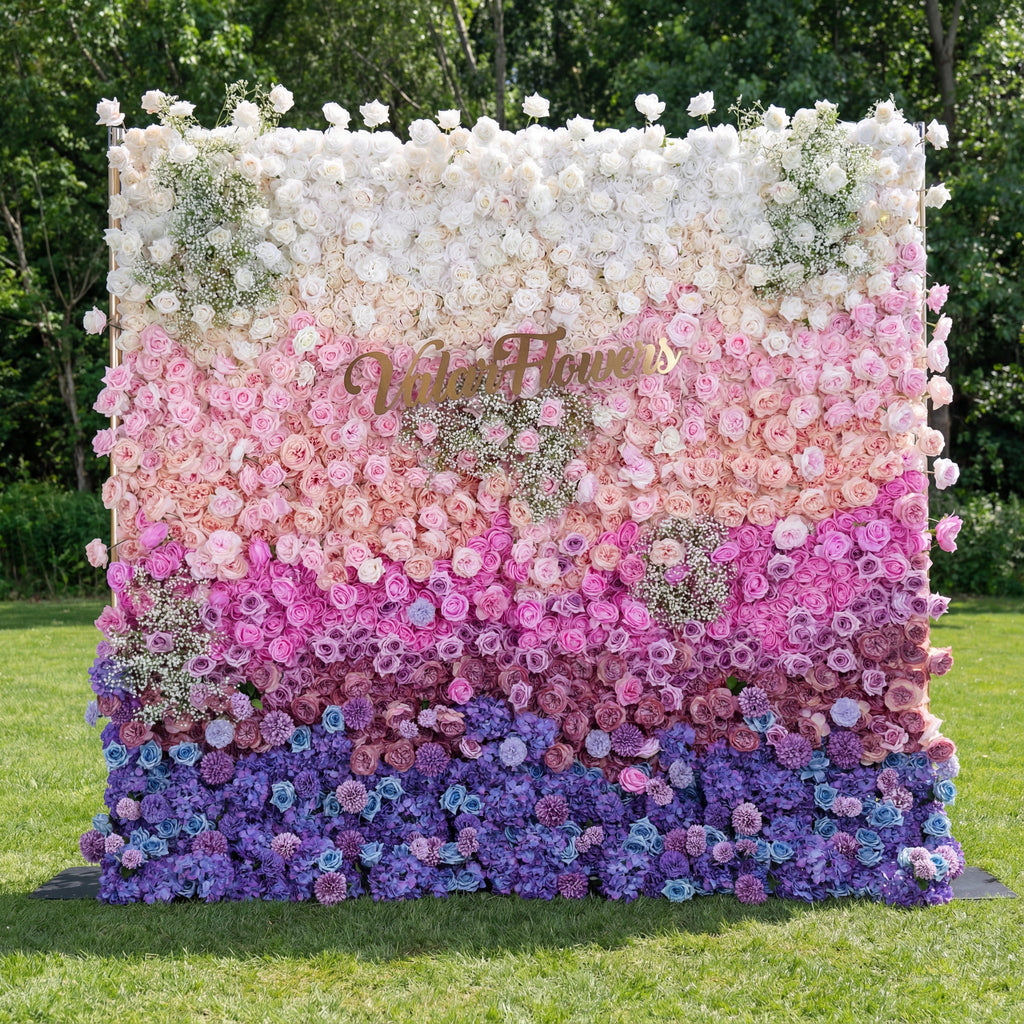 ValarFlowers Green White Pink Artificial Flower Wall Backdrop for Wedding & Event Decor VF-340