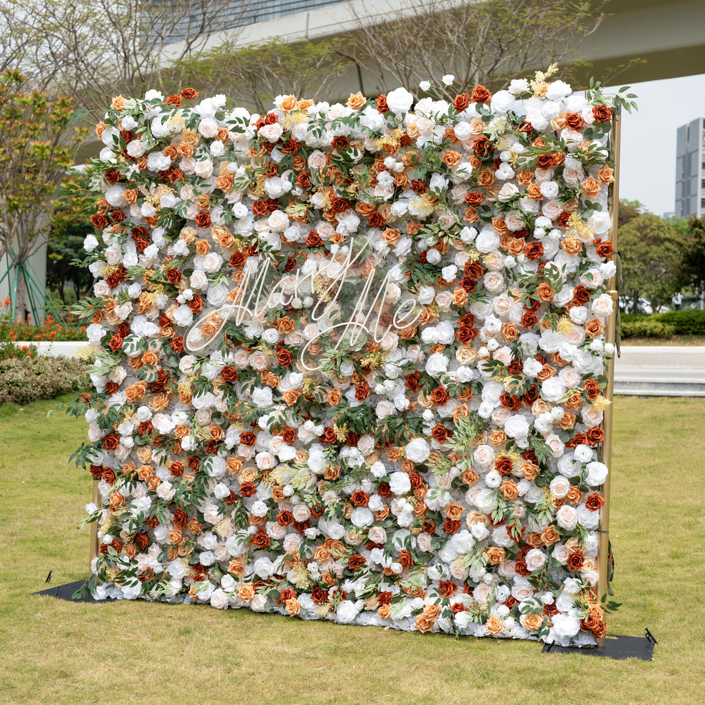 Valar Flowers Terracotta & Blush Rose Flower Wall Backdrop: Warm Rustic Bloom Display- VF-831