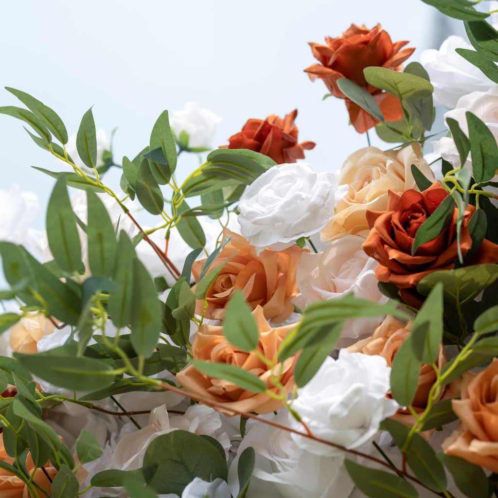 Valar Flowers Terracotta & Blush Rose Flower Wall Backdrop: Warm Rustic Bloom Display- VF-831