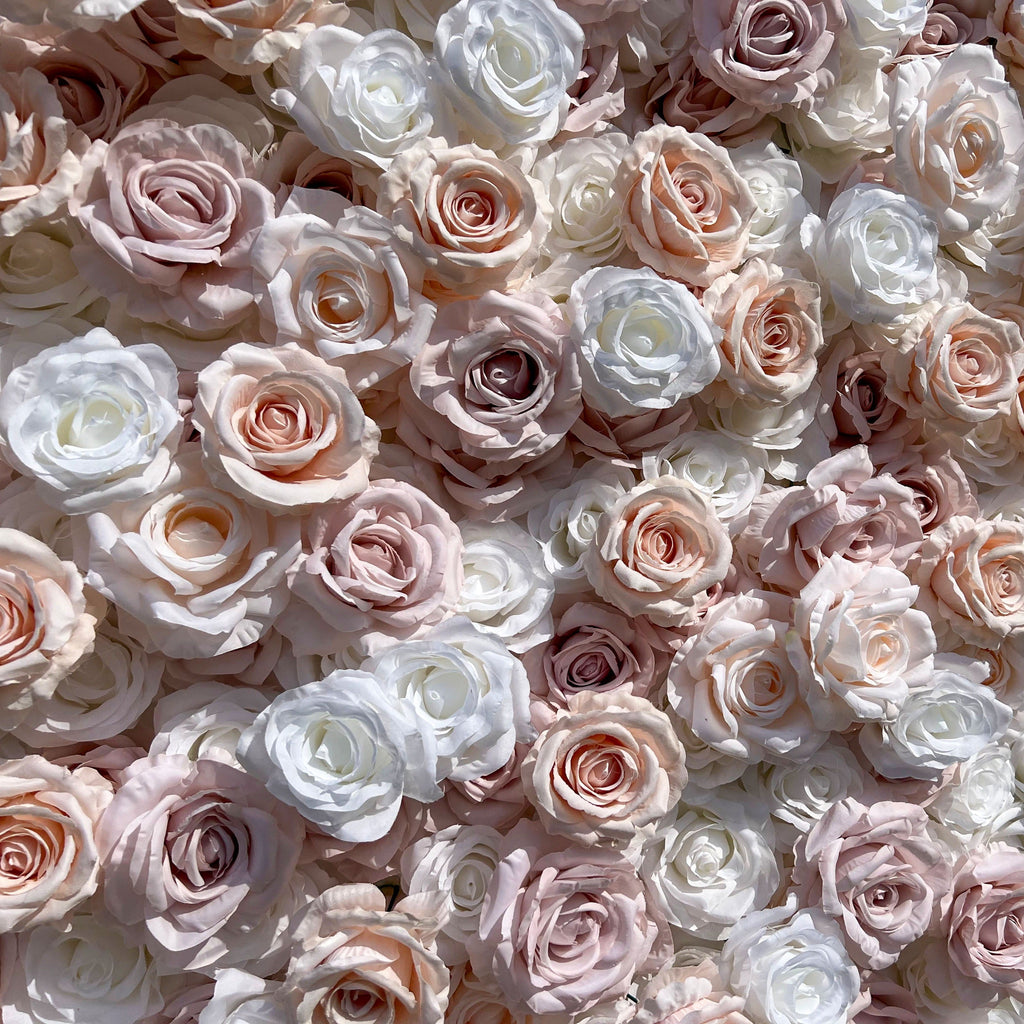 Elegant White & Light Pink Flower Wall Backdrop - Roll-Up Fabric Wall - Bridal Party Decor - Wedding Venues Celebration Floral Wall-VF-600