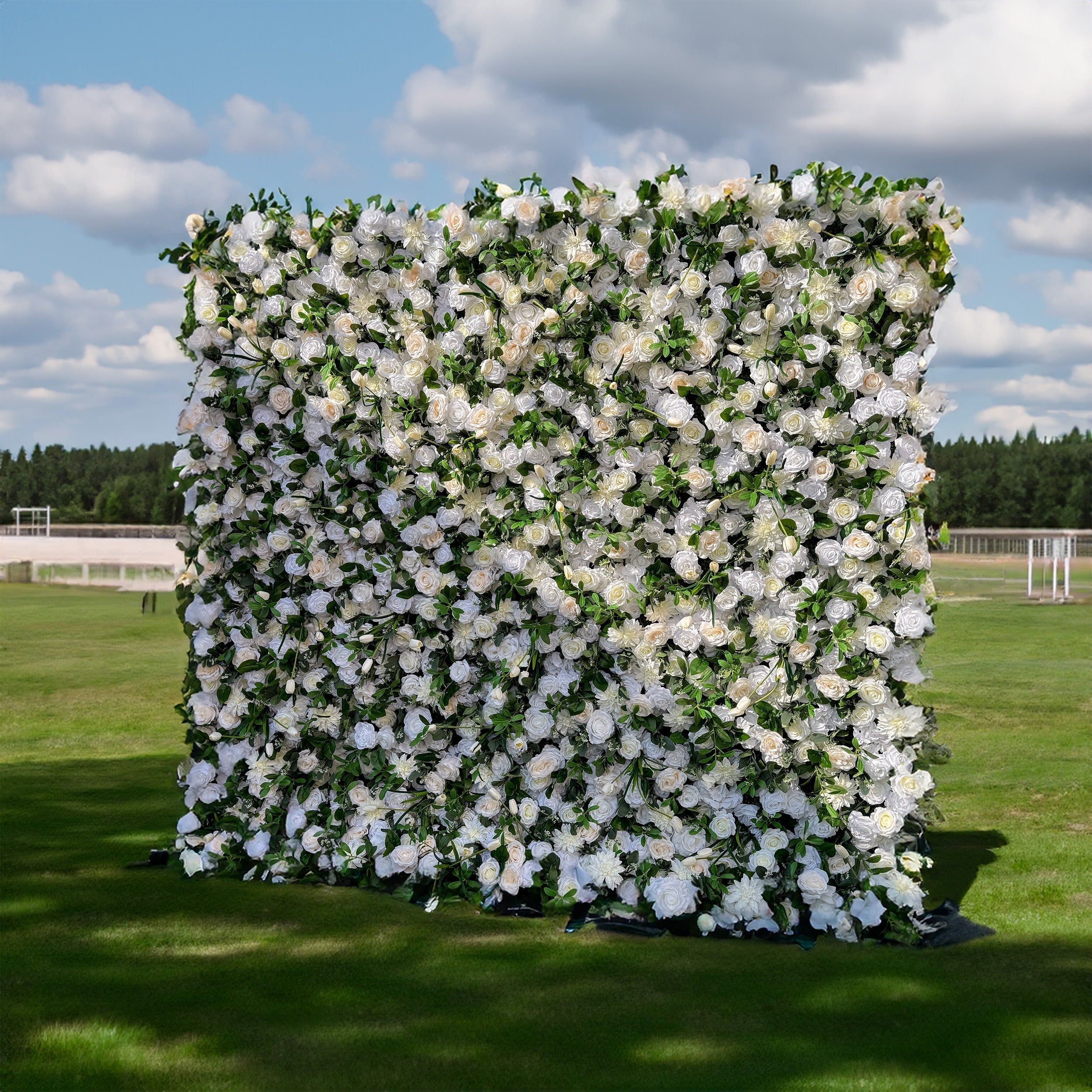 Exquisite White & Green Artificial Flower Wall - The Epitome of Elegance for Wedding and Event Decor-VF-803