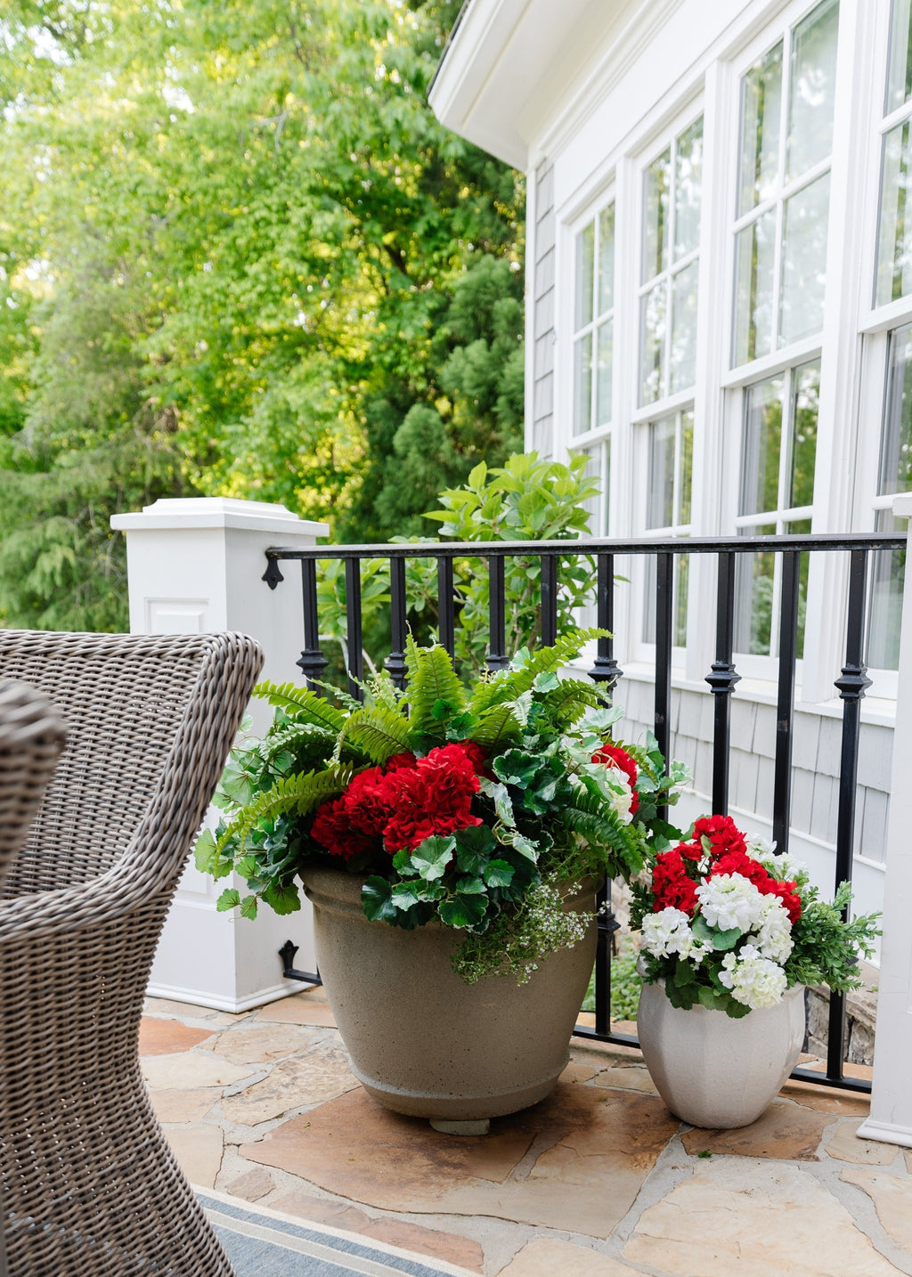 Outdoor Fake Flowers | Water Resistant Outdoor Red Geranium Bush - 18