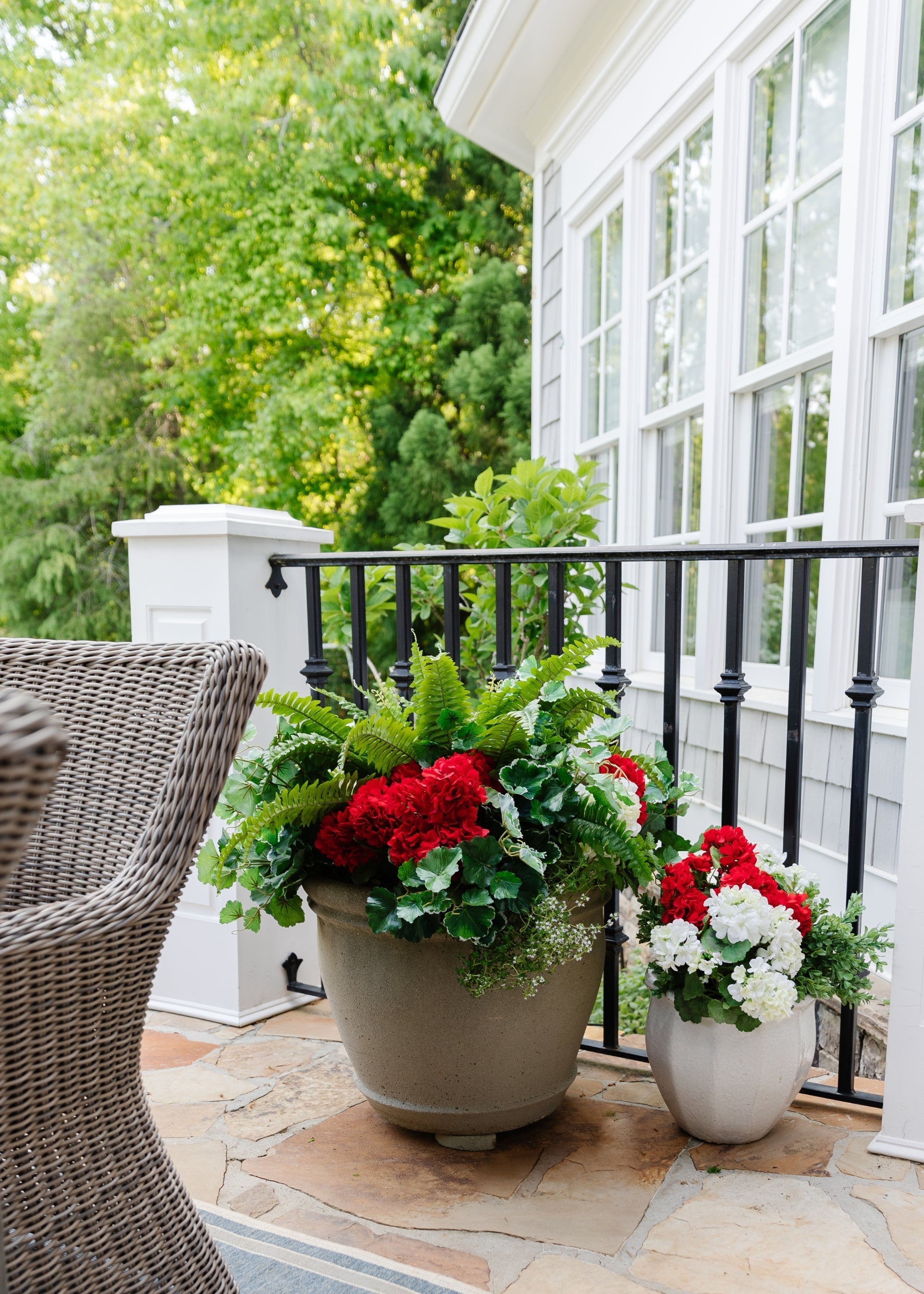 Outdoor Fake Flowers | Water Resistant Outdoor Red Geranium Bush - 18
