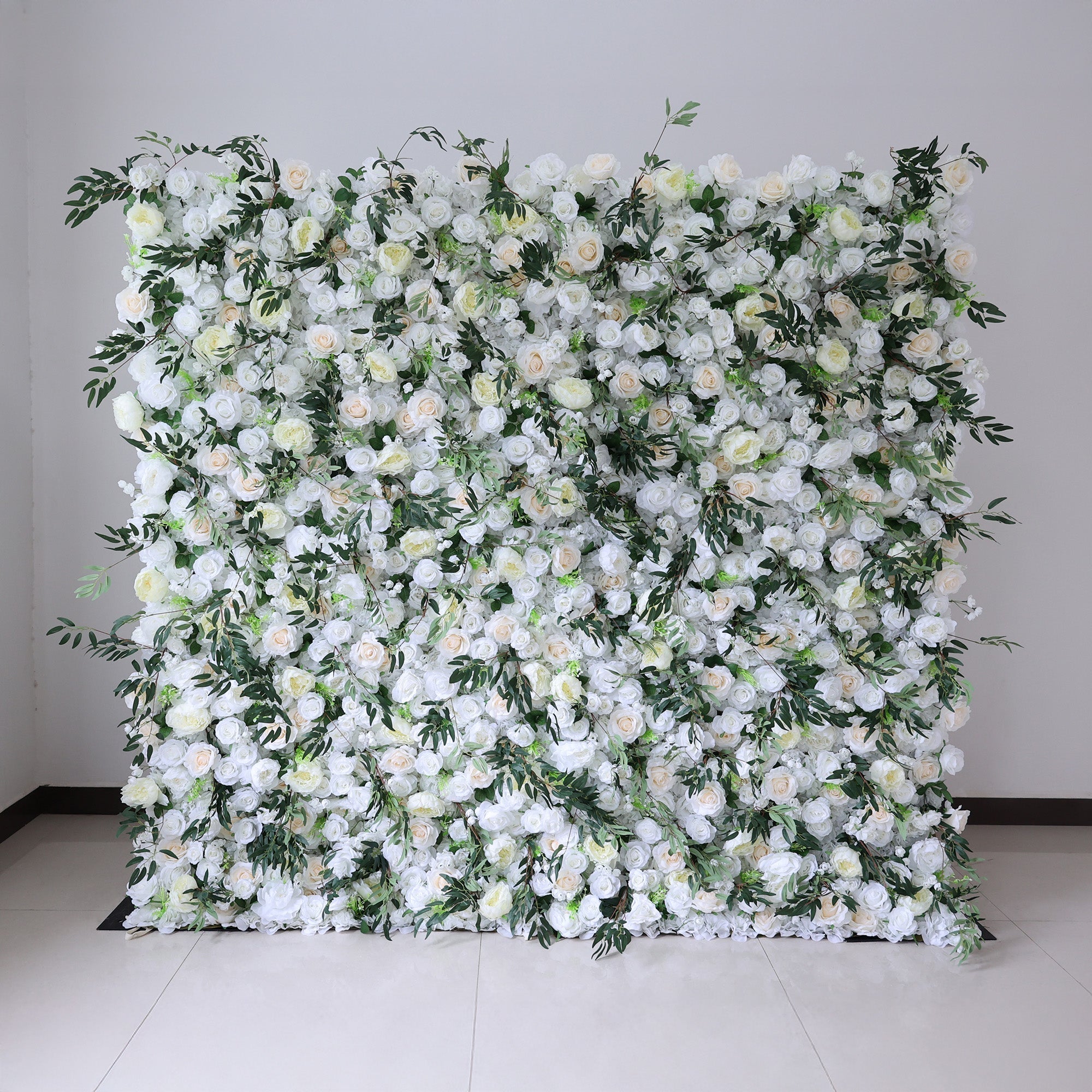 ValarFlowers Cream & Greenery Floral Extravaganza Wall: A Timeless. Elegant Masterpiece for Sophisticated Celebrations-VF-545