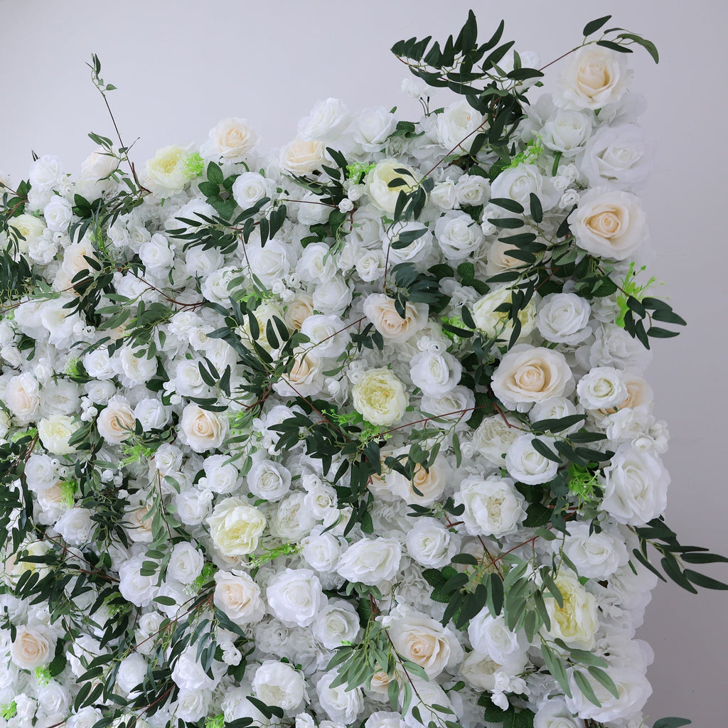 ValarFlowers Cream & Greenery Floral Extravaganza Wall: A Timeless. Elegant Masterpiece for Sophisticated Celebrations-VF-545