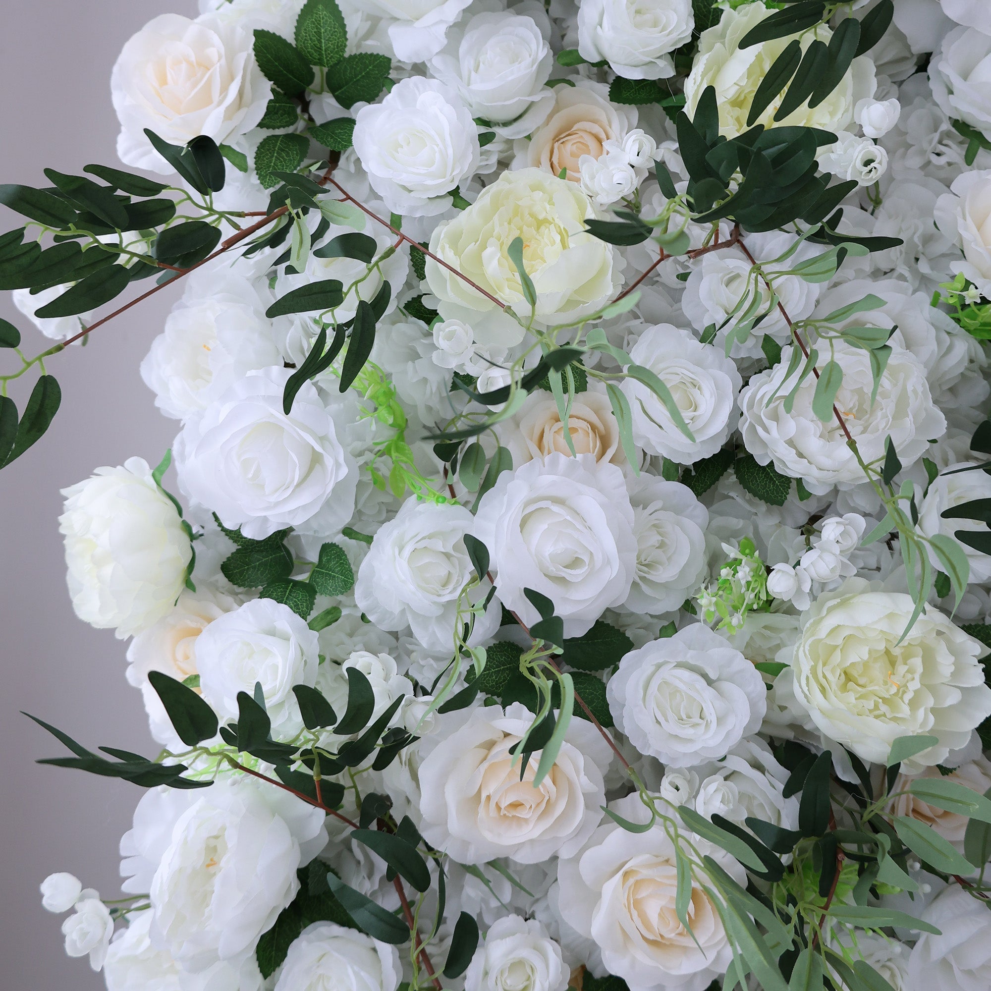 ValarFlowers Cream & Greenery Floral Extravaganza Wall: A Timeless. Elegant Masterpiece for Sophisticated Celebrations-VF-545