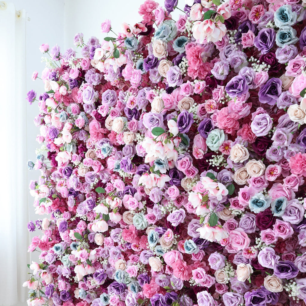 ValarFlowers Enchanted Pastel Pink & Purple Floral Symphony Flower Wall: A Romantic Masterpiece for Dreamy Celebrations-VF-504
