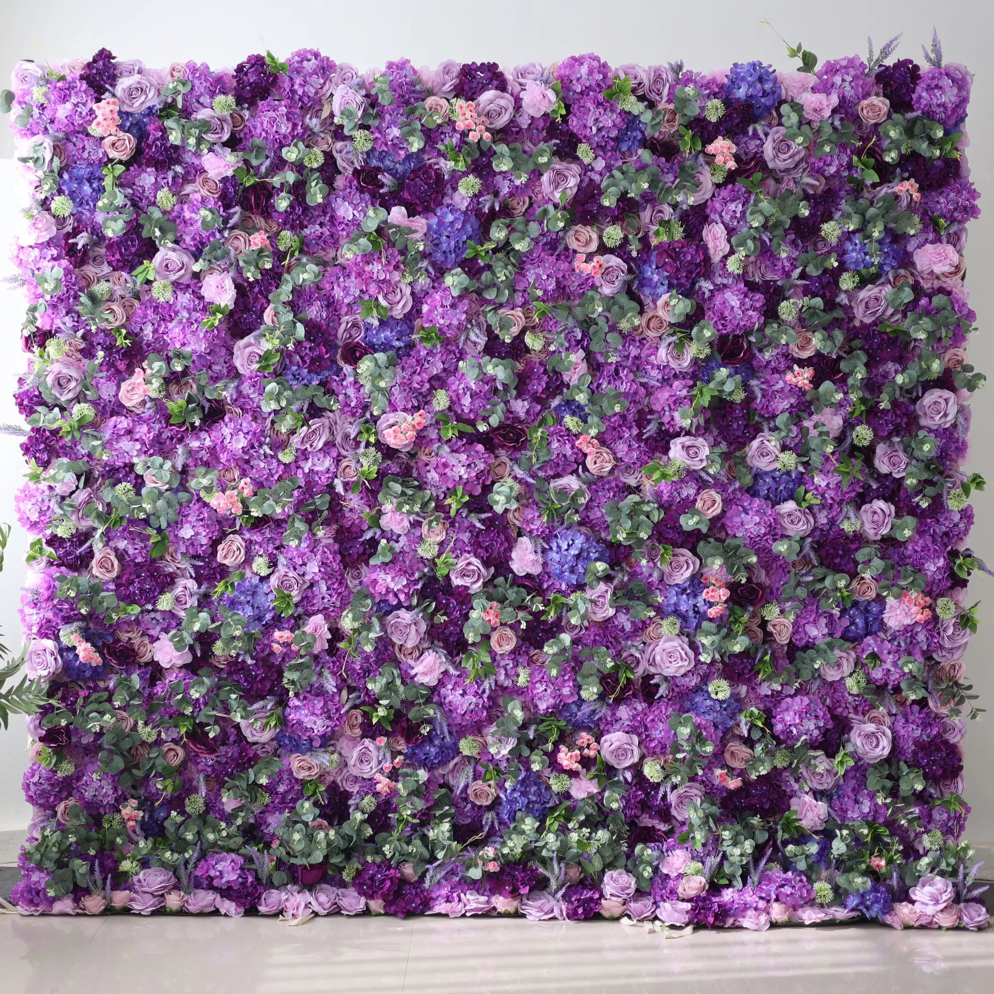 Valar Flowers Roll Up Fabric Artificial Purple Flower Wall Wedding Backdrop. Floral Party Decor. Event Photography-VF-192
