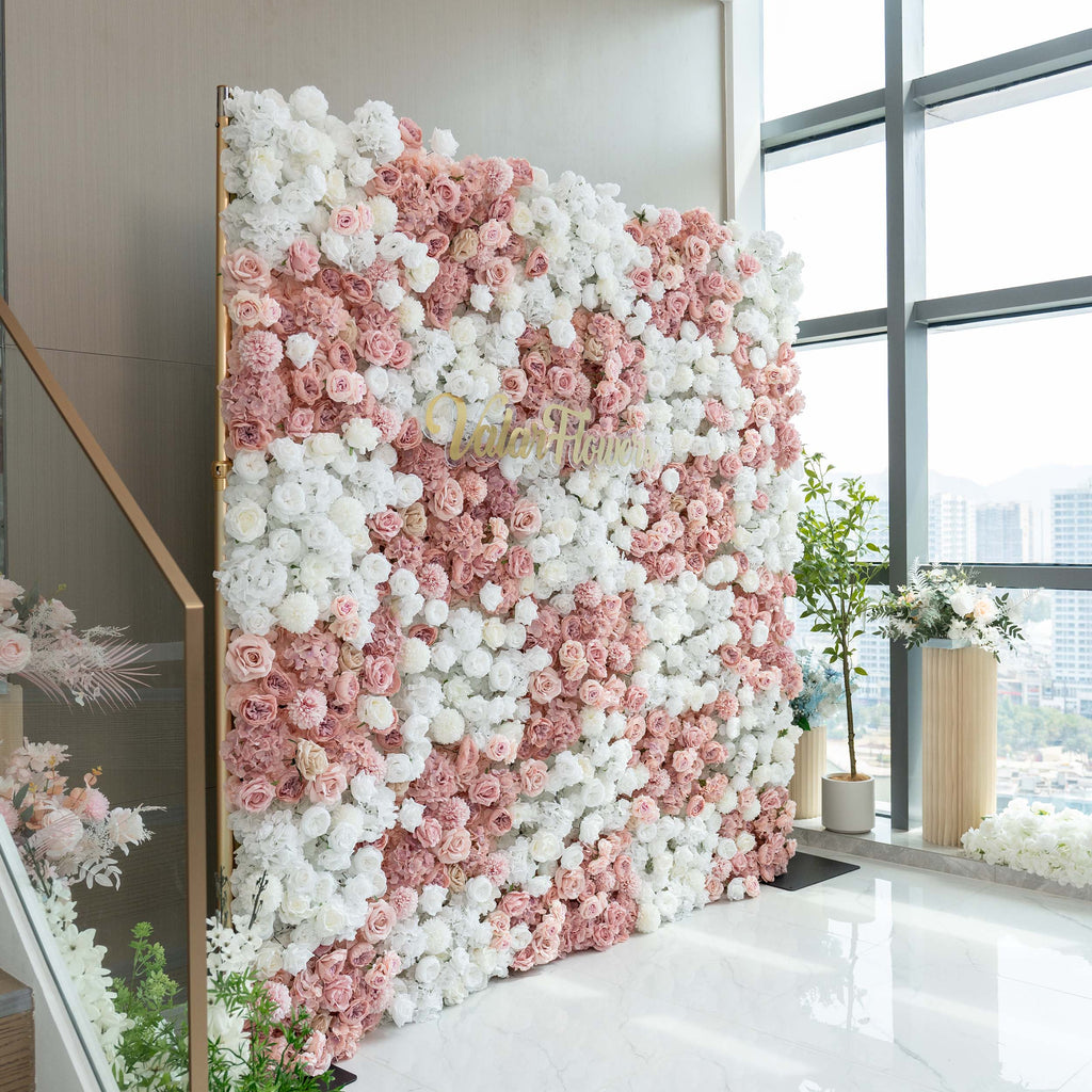 Romantic Floral Backdrop - Blush Nude and White Artificial Flower Wall for Weddings. Events. and Special Occasions-VF-418-2