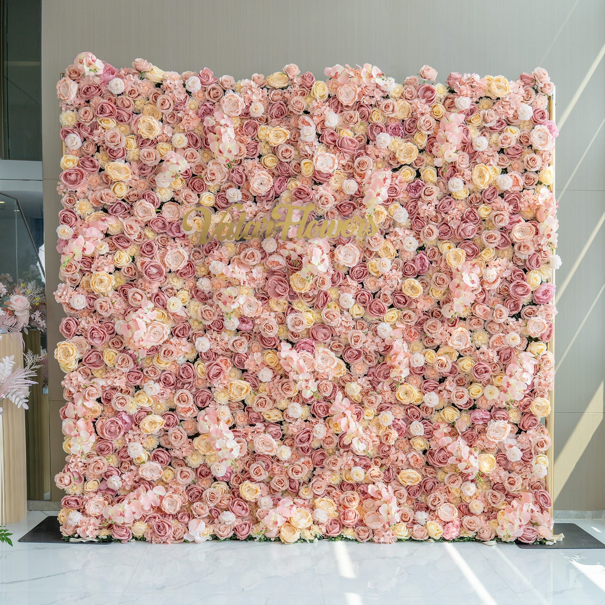 Valar Flowers Exquisite Artificial Flower Backdrop in Soft Pink and Cream Hues for Weddings. Parties and Events-VF-360