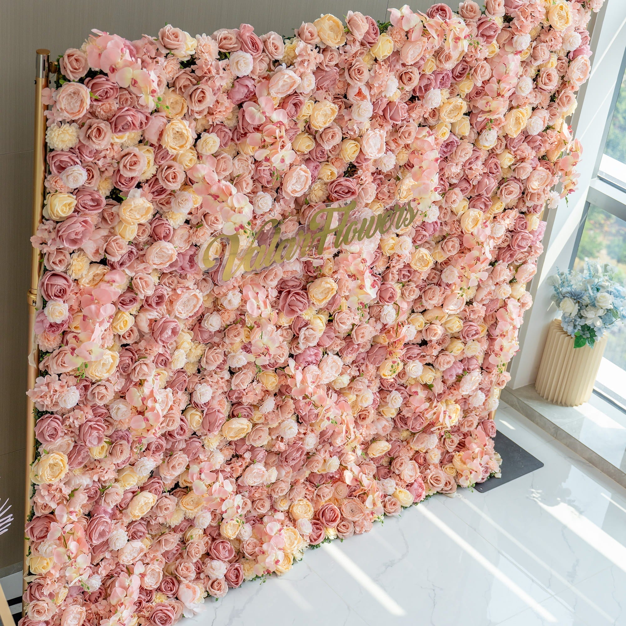 Valar Flowers Exquisite Artificial Flower Backdrop in Soft Pink and Cream Hues for Weddings. Parties and Events-VF-360