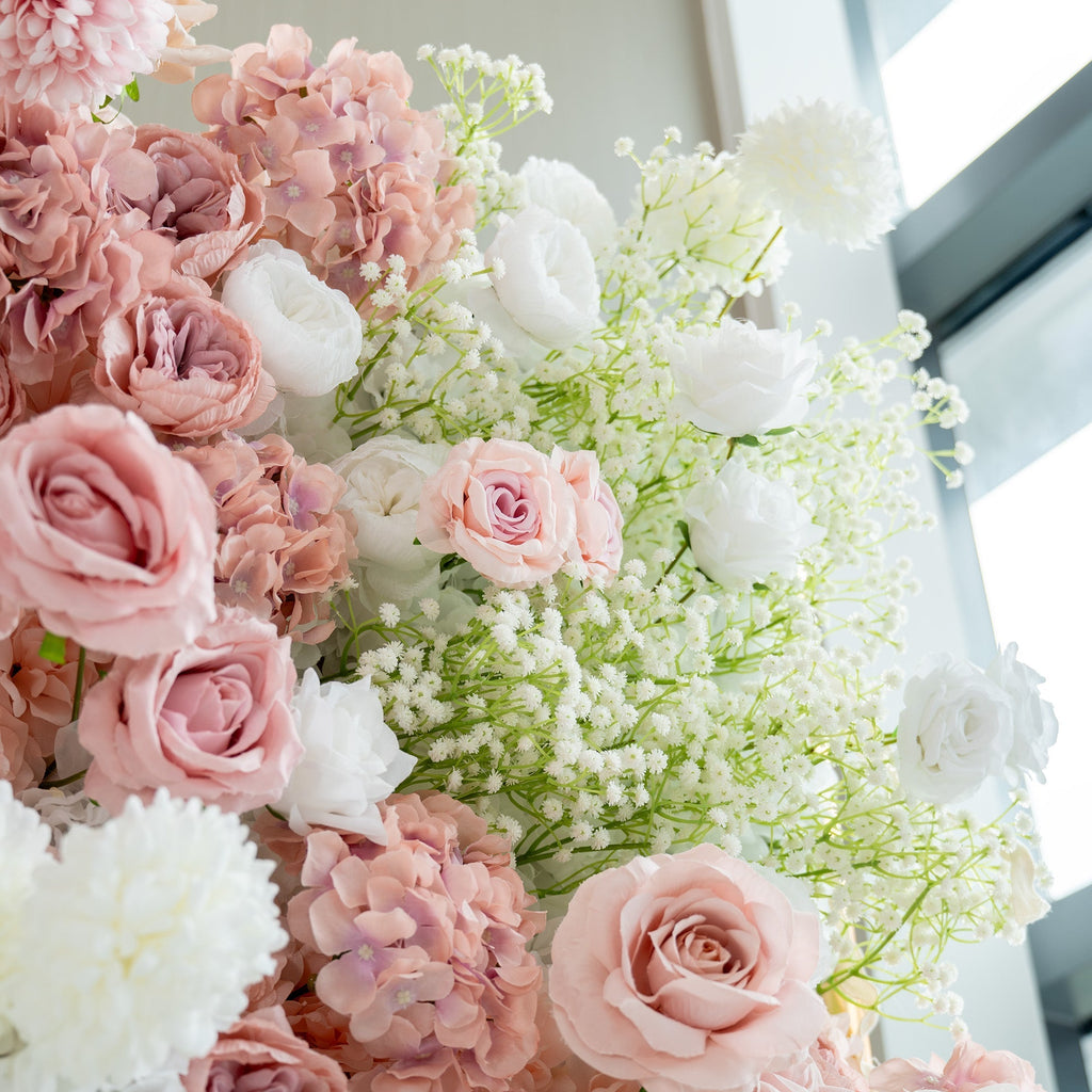 Romantic Floral Backdrop - Blush Nude and White Artificial Flower Wall for Weddings. Events. and Special Occasions-VF-418
