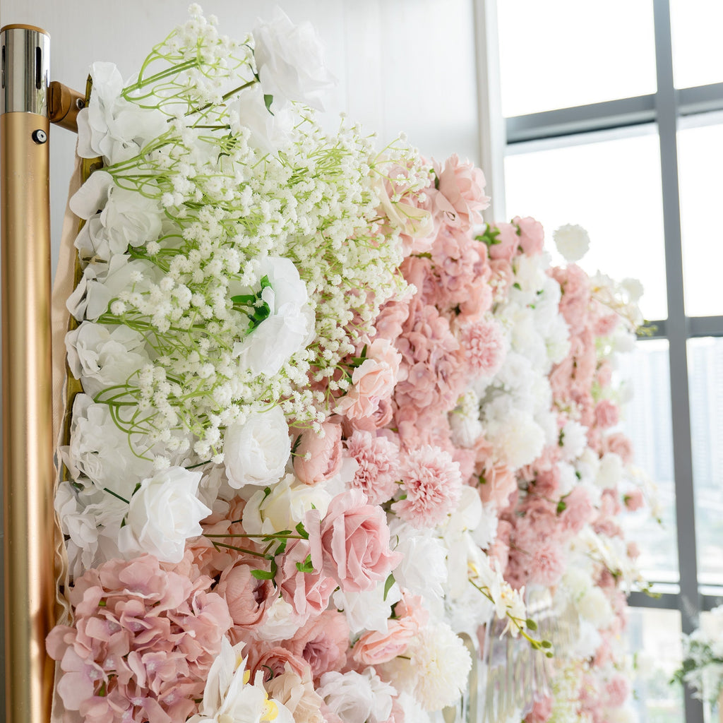 Romantic Floral Backdrop - Blush Nude and White Artificial Flower Wall for Weddings. Events. and Special Occasions-VF-418