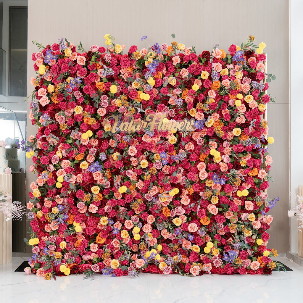 Vibrant Multicolored Artificial Flower Wall - The Epitome of Bold and Festive Style for Weddings and Events-VF-806