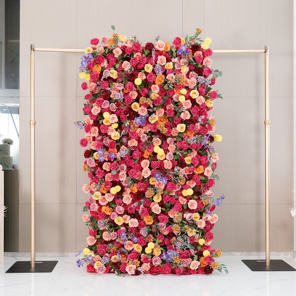 Vibrant Multicolored Artificial Flower Wall - The Epitome of Bold and Festive Style for Weddings and Events-VF-806