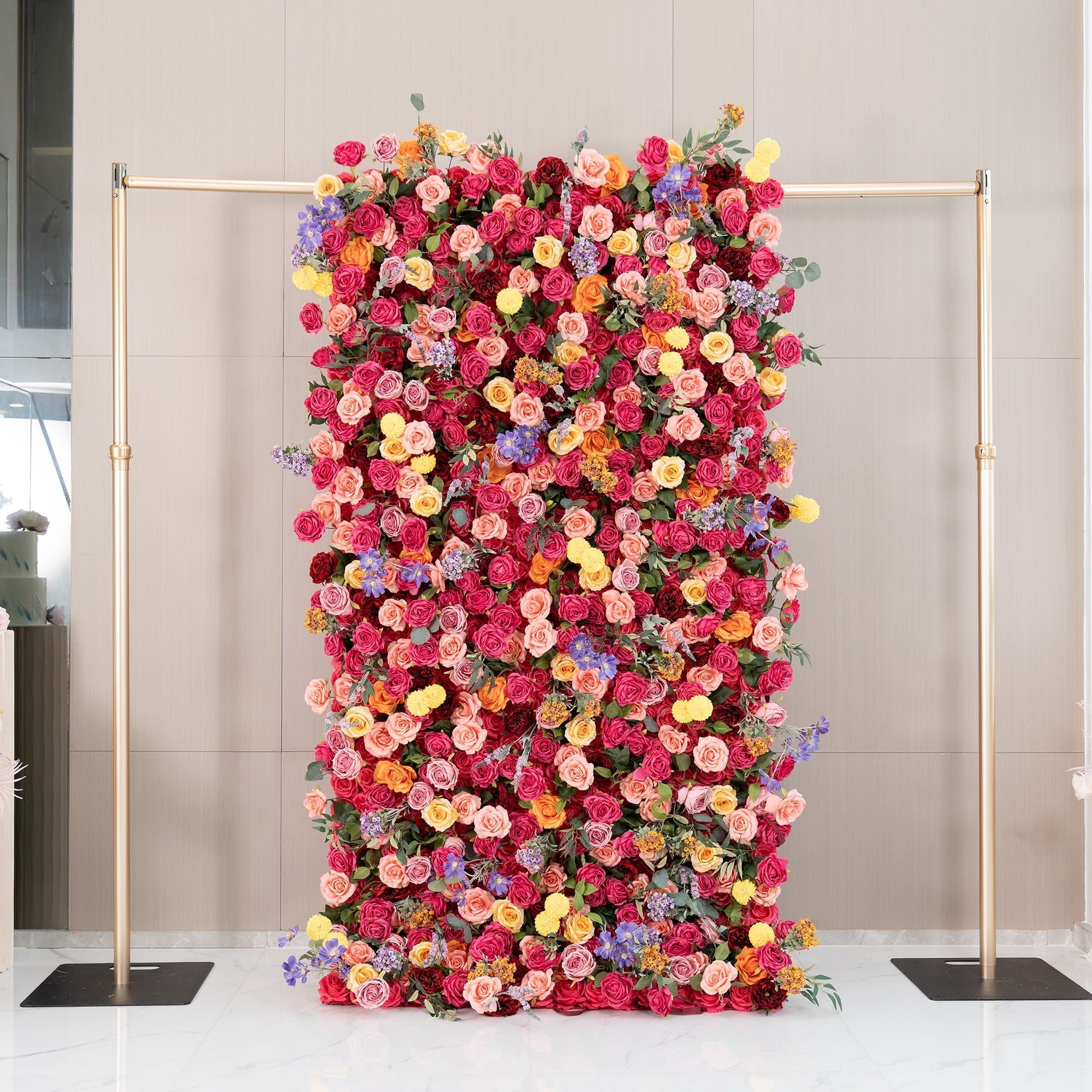 Vibrant Multicolored Artificial Flower Wall - The Epitome of Bold and Festive Style for Weddings and Events-VF-806