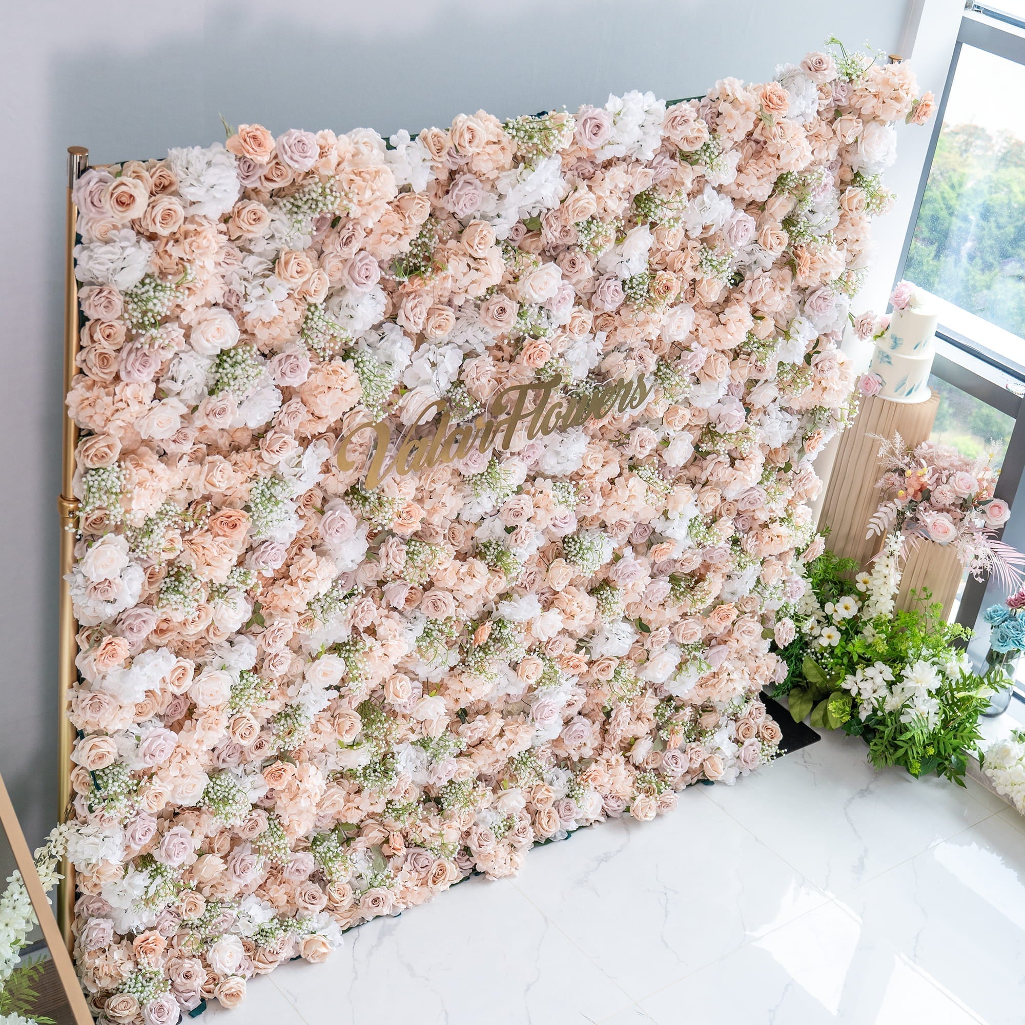 Luxurious Floral Backdrop - Elegant White. Blush. and Nude Artificial Flower Wall for Weddings. Events. and Special Occasions-VF-374-1