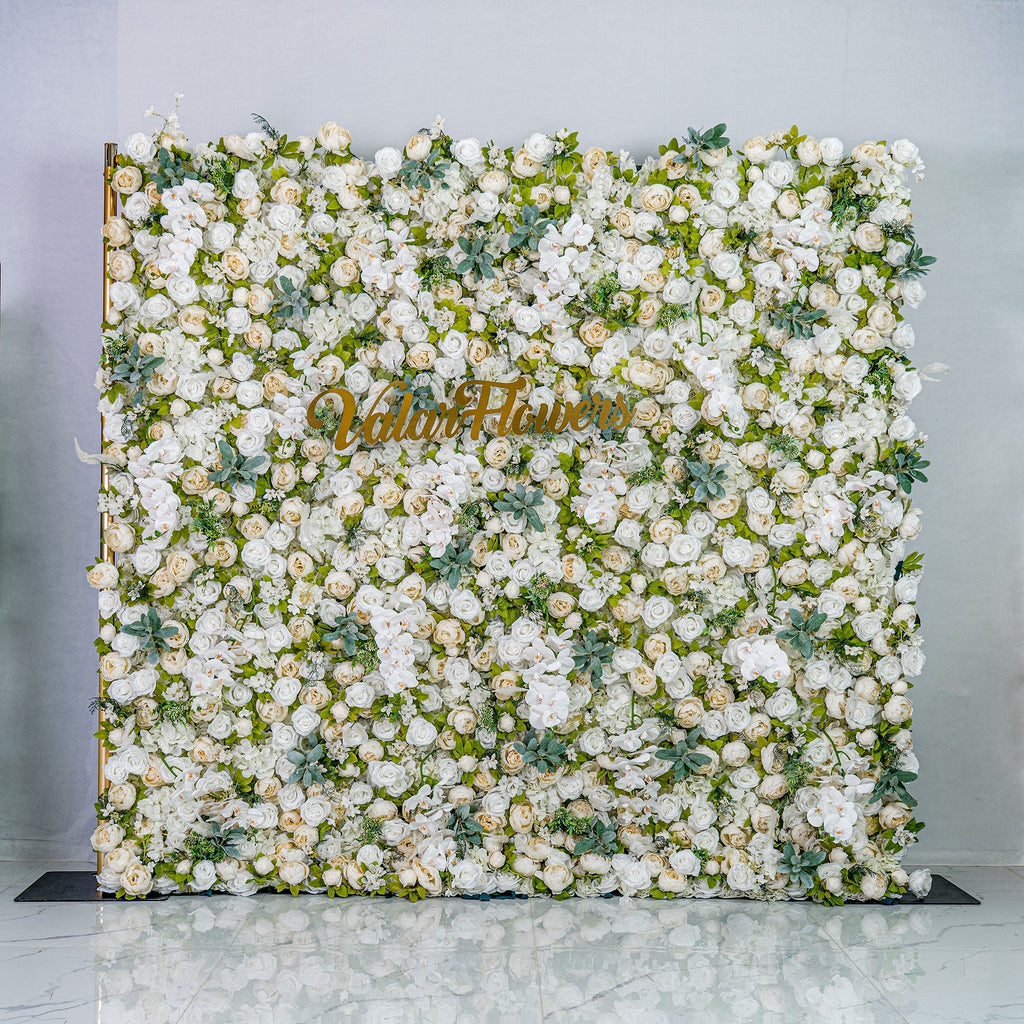Roll Up Fabric Gorgeous Artificial Flower Wall - The White & Green  Epitome of Wedding and Event Decoration-VF-801