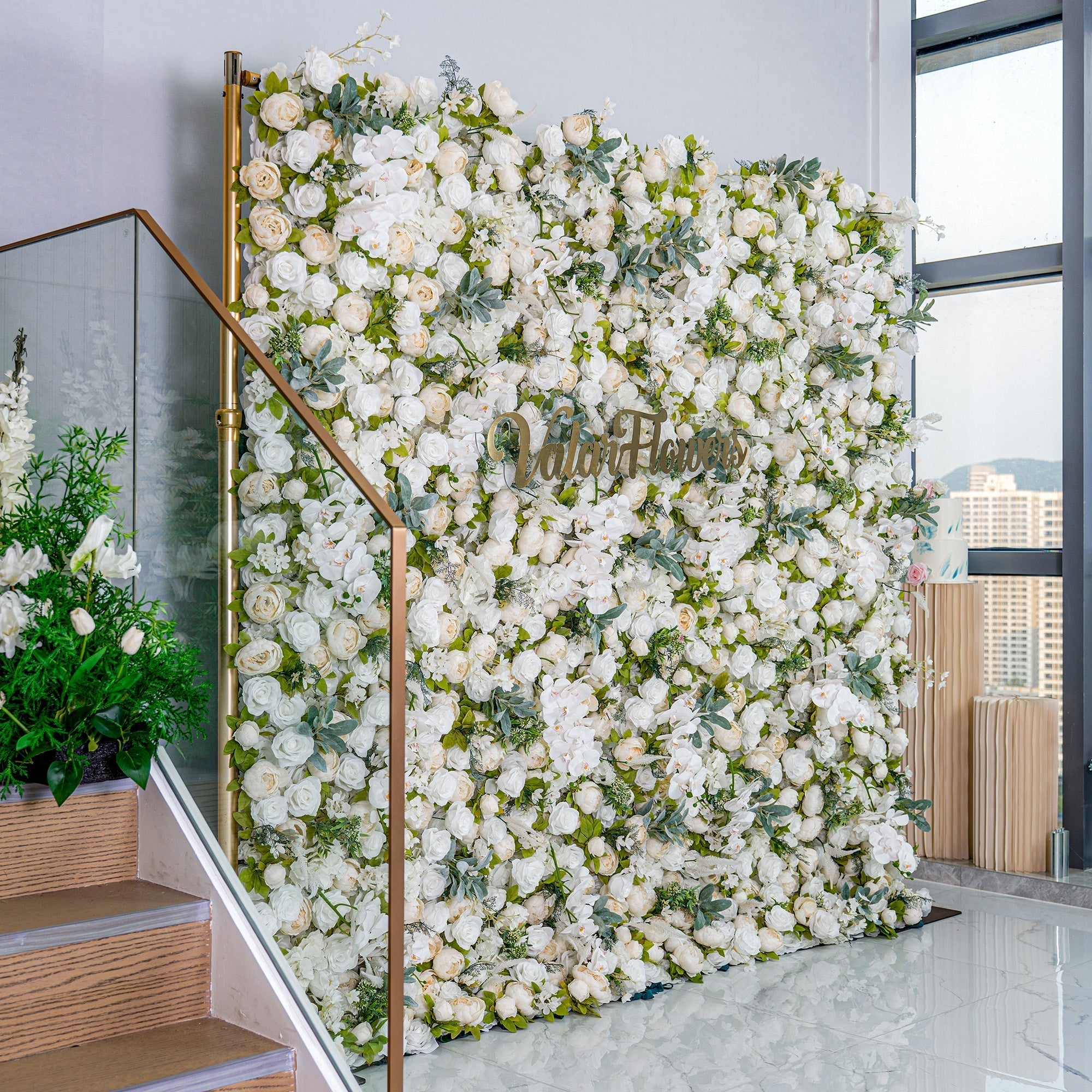 Roll Up Fabric Gorgeous Artificial Flower Wall - The White & Green  Epitome of Wedding and Event Decoration-VF-801