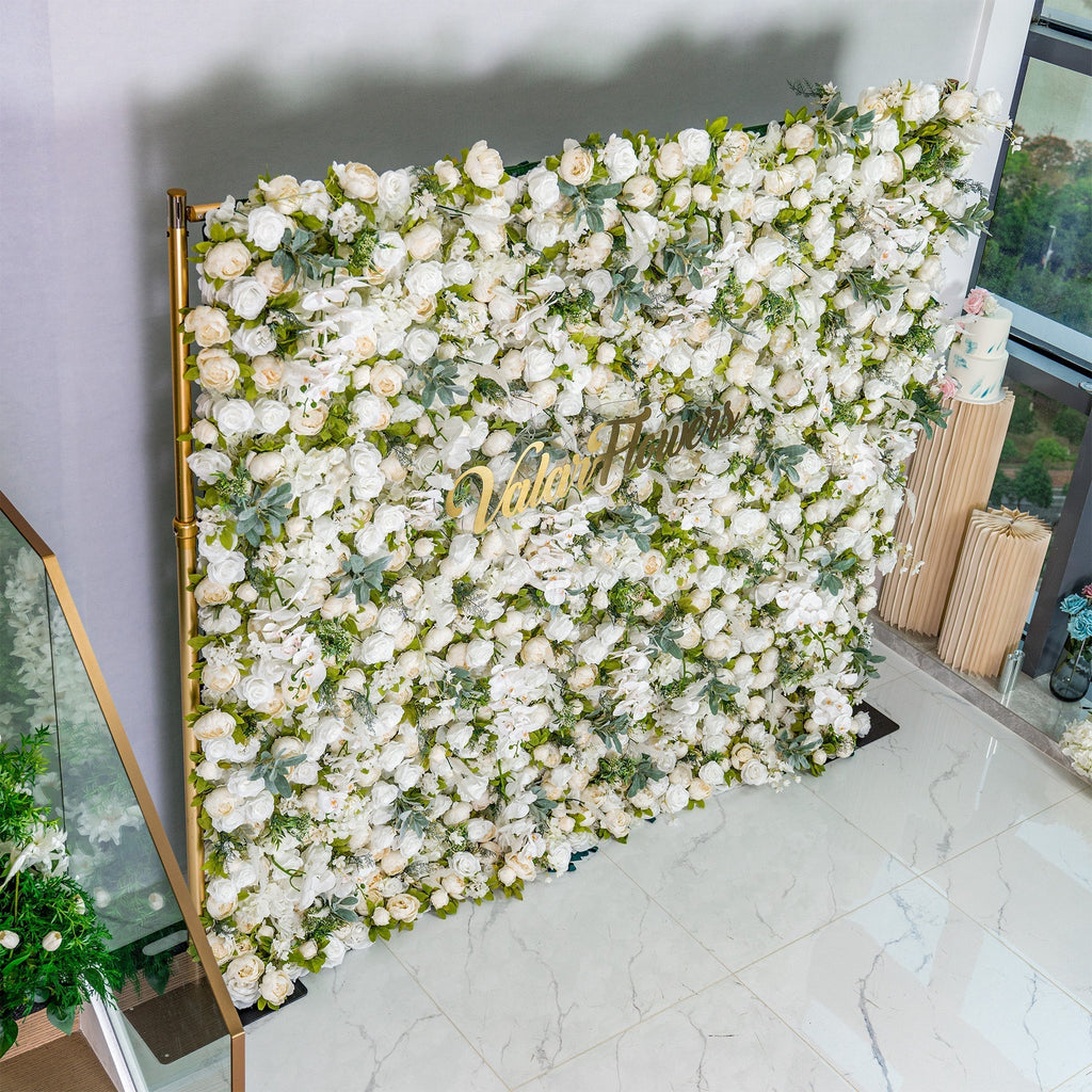 Roll Up Fabric Gorgeous Artificial Flower Wall - The White & Green  Epitome of Wedding and Event Decoration-VF-801