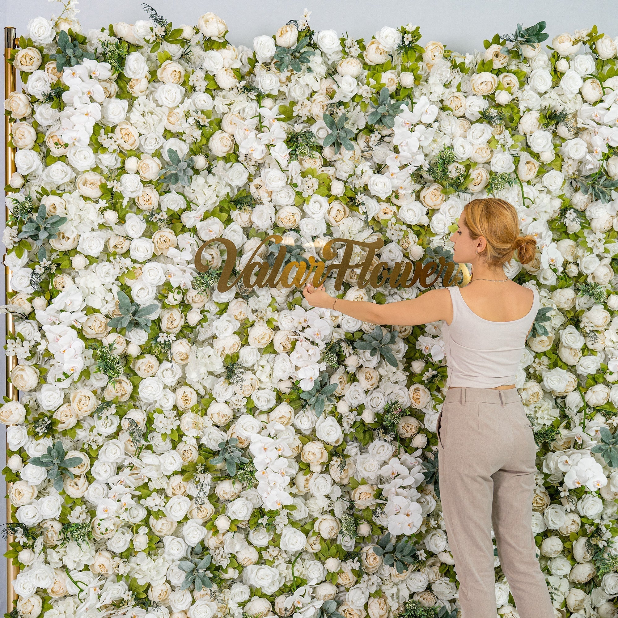Roll Up Fabric Gorgeous Artificial Flower Wall - The White & Green  Epitome of Wedding and Event Decoration-VF-801