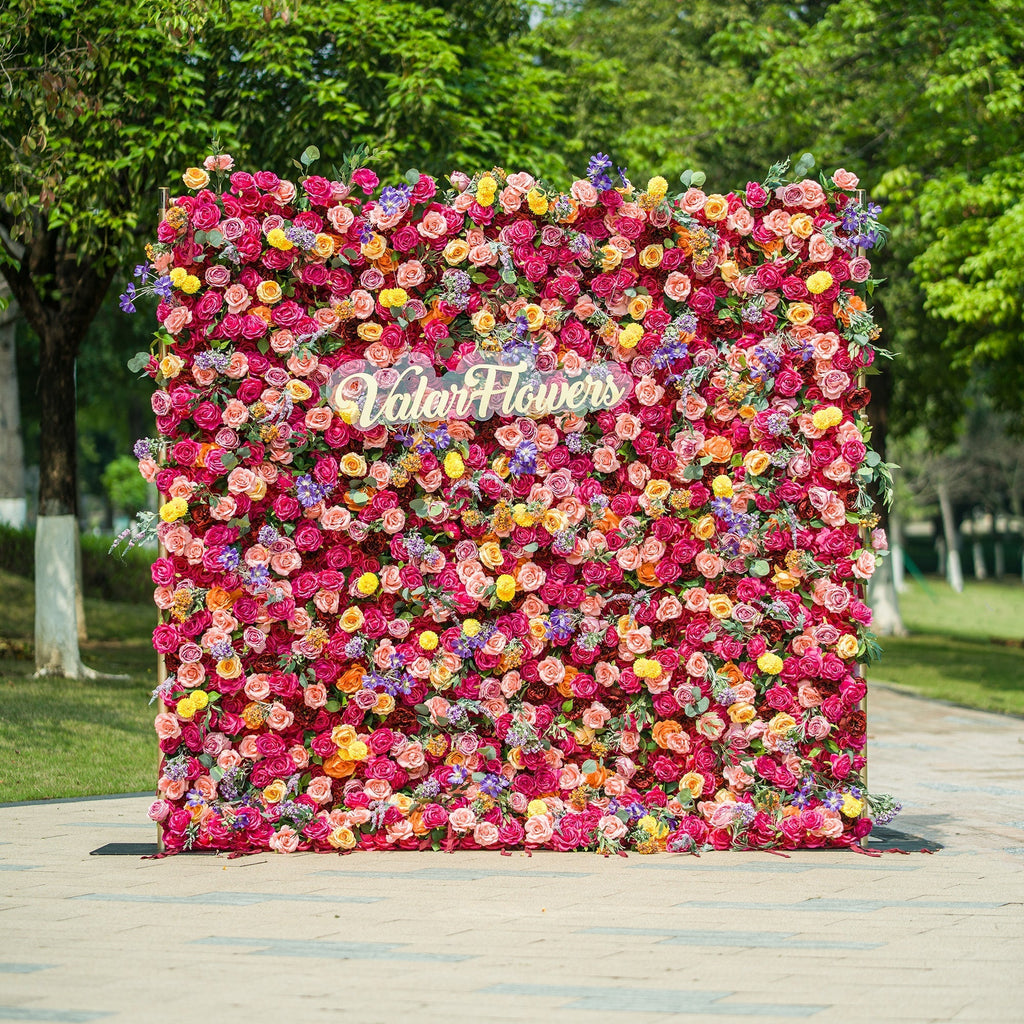 Vibrant Multicolored Artificial Flower Wall - The Epitome of Bold and Festive Style for Weddings and Events-VF-806