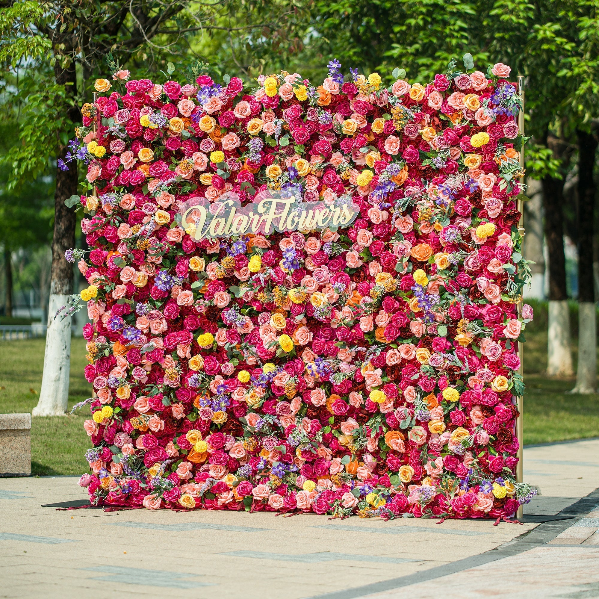 Vibrant Multicolored Artificial Flower Wall - The Epitome of Bold and Festive Style for Weddings and Events-VF-806
