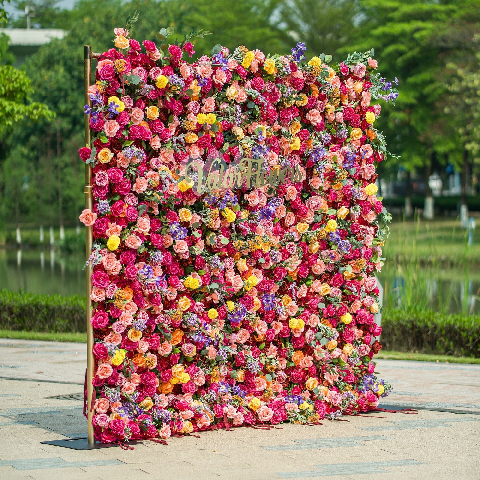 Vibrant Multicolored Artificial Flower Wall - The Epitome of Bold and Festive Style for Weddings and Events-VF-806