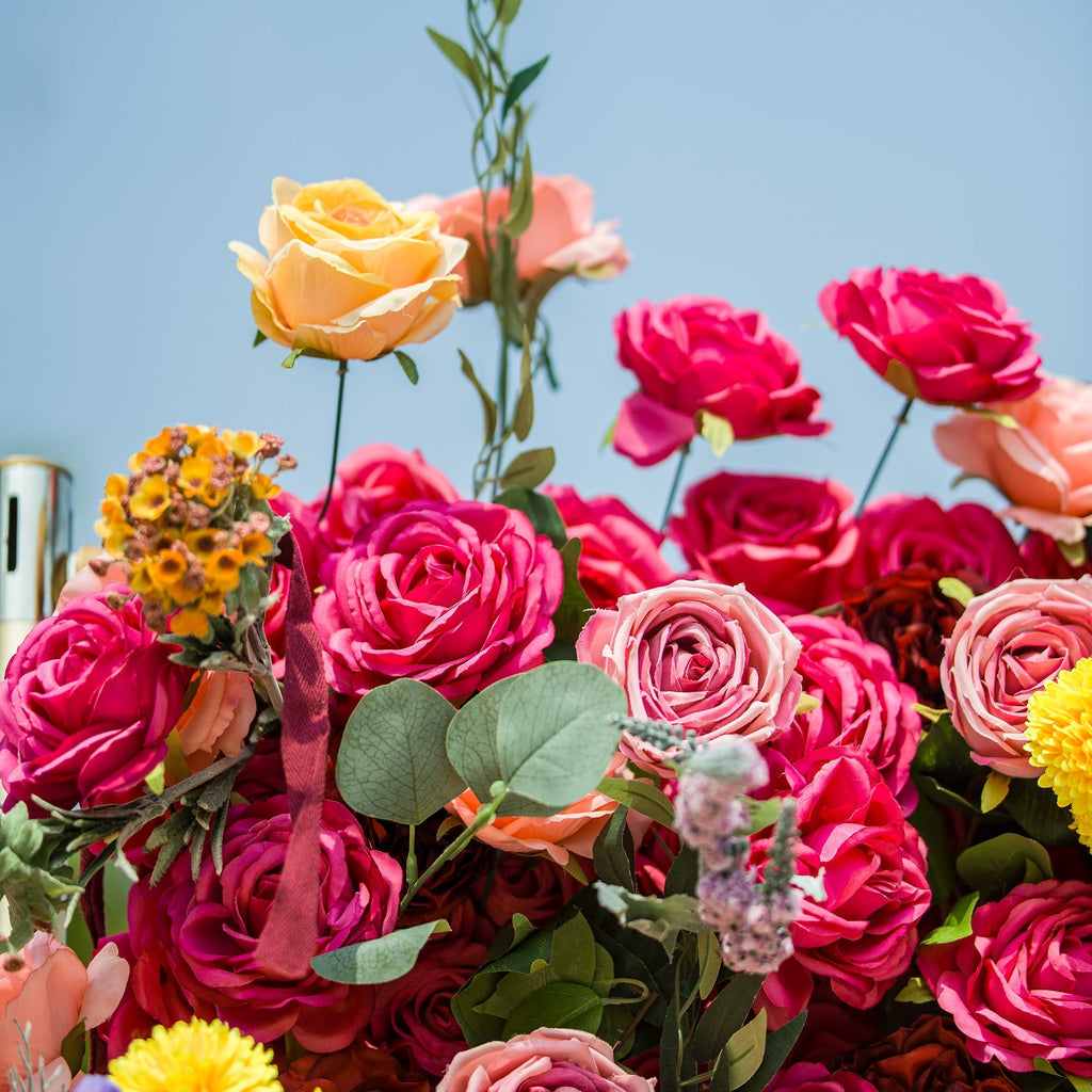 Vibrant Multicolored Artificial Flower Wall - The Epitome of Bold and Festive Style for Weddings and Events-VF-806