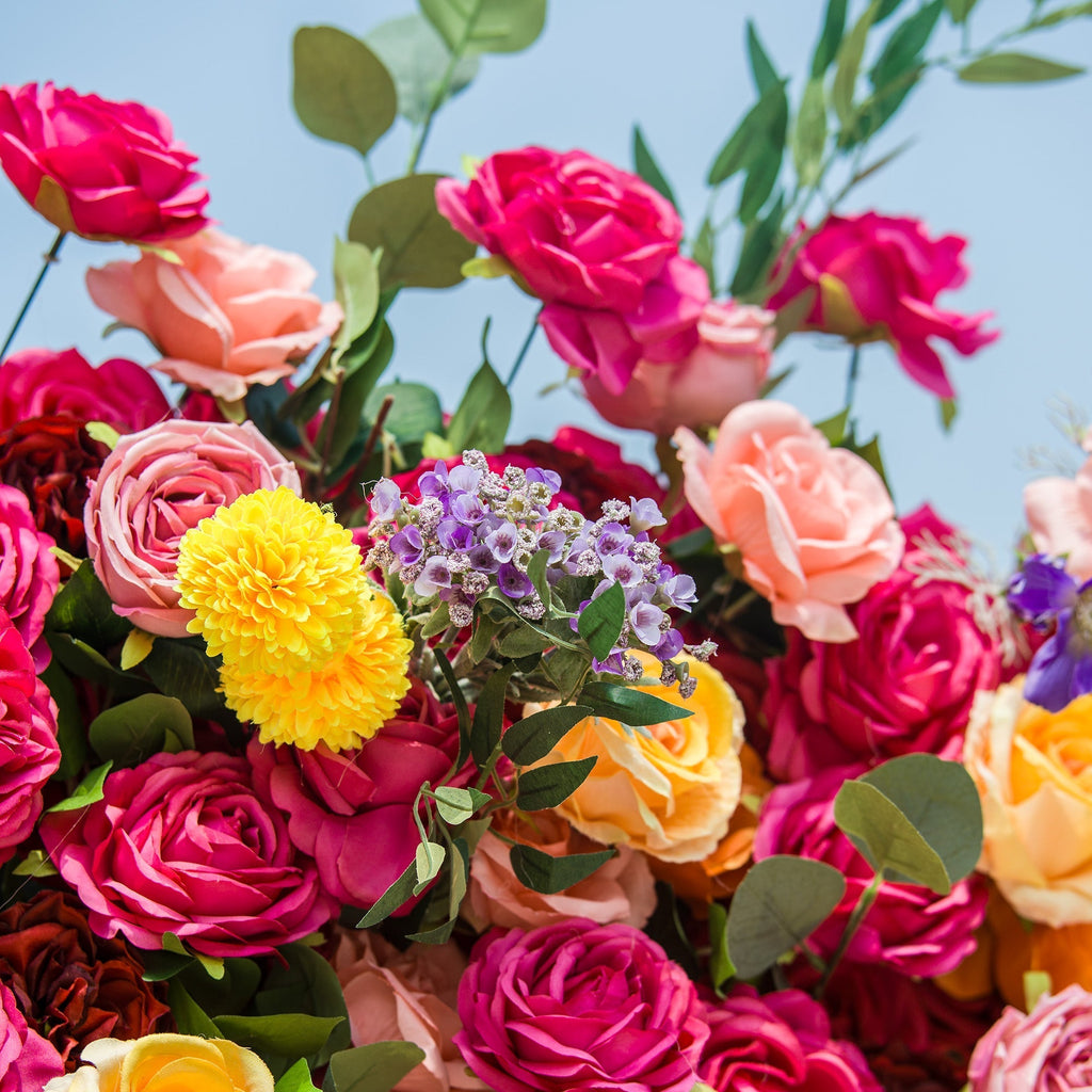 Vibrant Multicolored Artificial Flower Wall - The Epitome of Bold and Festive Style for Weddings and Events-VF-806