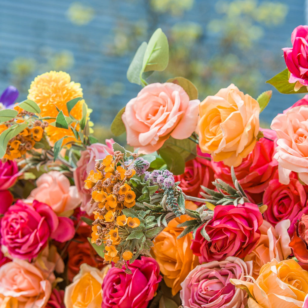 Vibrant Multicolored Artificial Flower Wall - The Epitome of Bold and Festive Style for Weddings and Events-VF-806