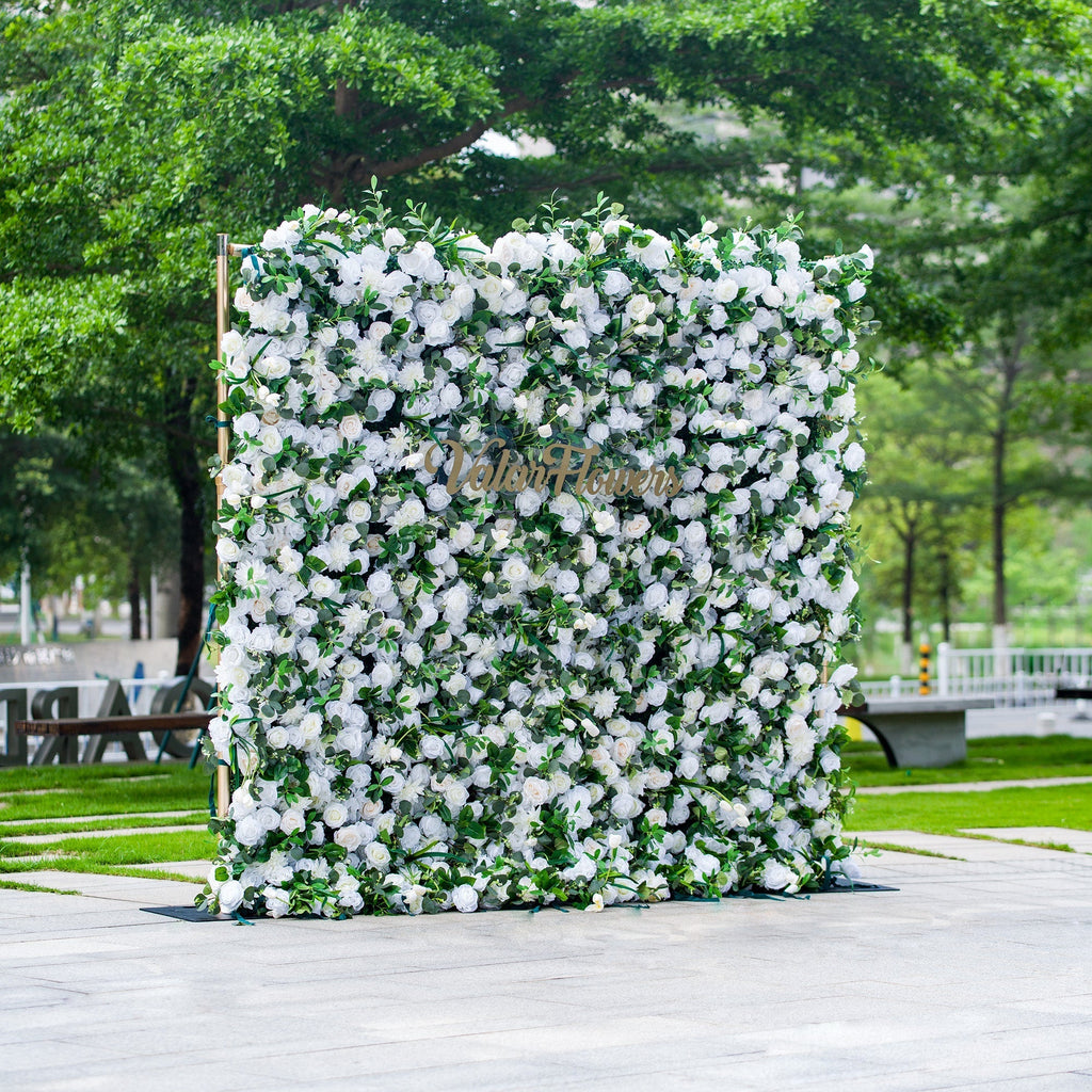 Exquisite White & Green Artificial Flower Wall - The Epitome of Elegance for Wedding and Event Decor-VF-803