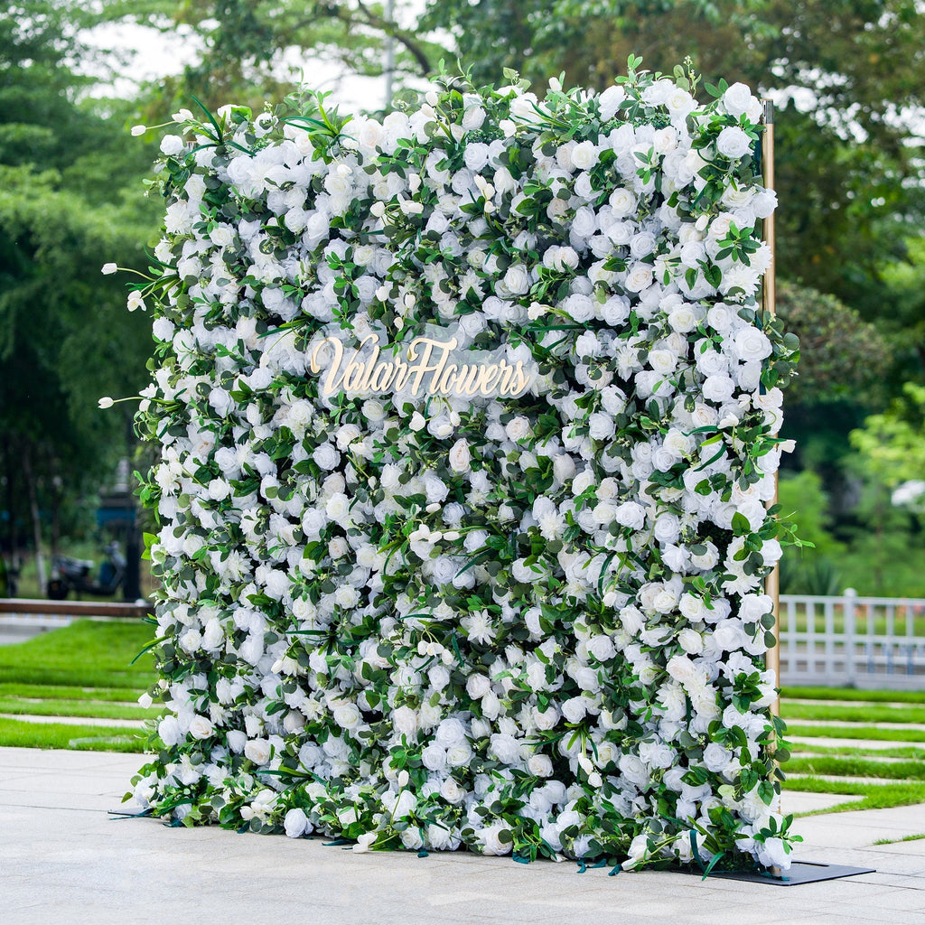 Exquisite White & Green Artificial Flower Wall - The Epitome of Elegance for Wedding and Event Decor-VF-803
