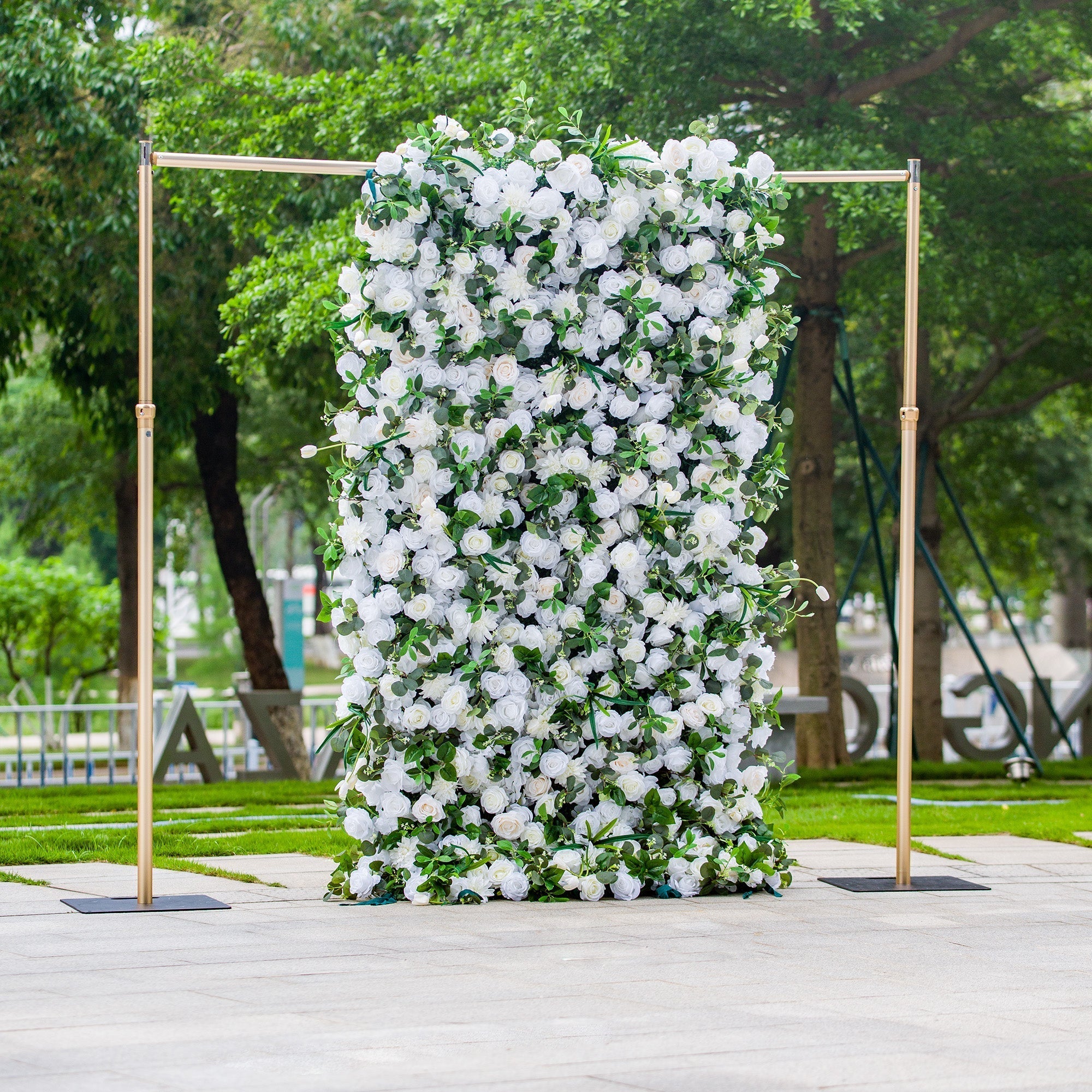 Exquisite White & Green Artificial Flower Wall - The Epitome of Elegance for Wedding and Event Decor-VF-803