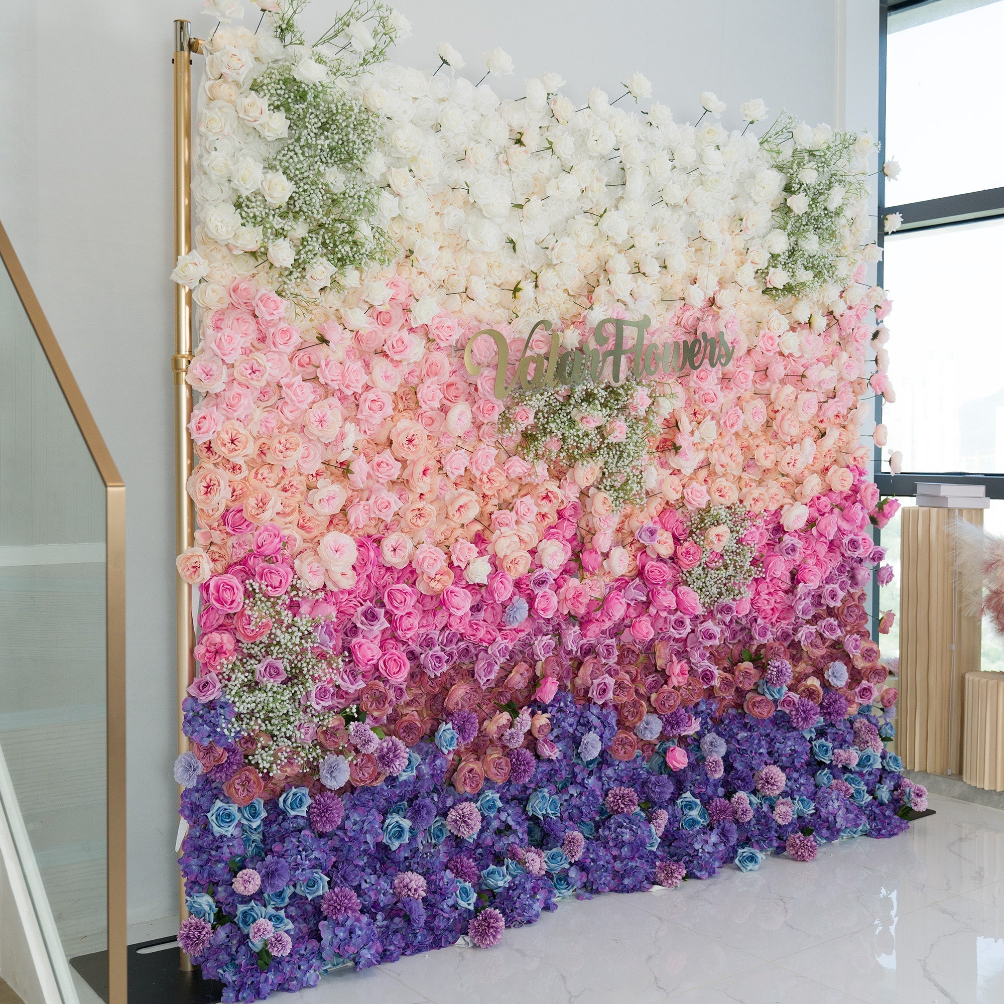 ValarFlowers Green White Pink Artificial Flower Wall Backdrop for Wedding & Event Decor VF-340