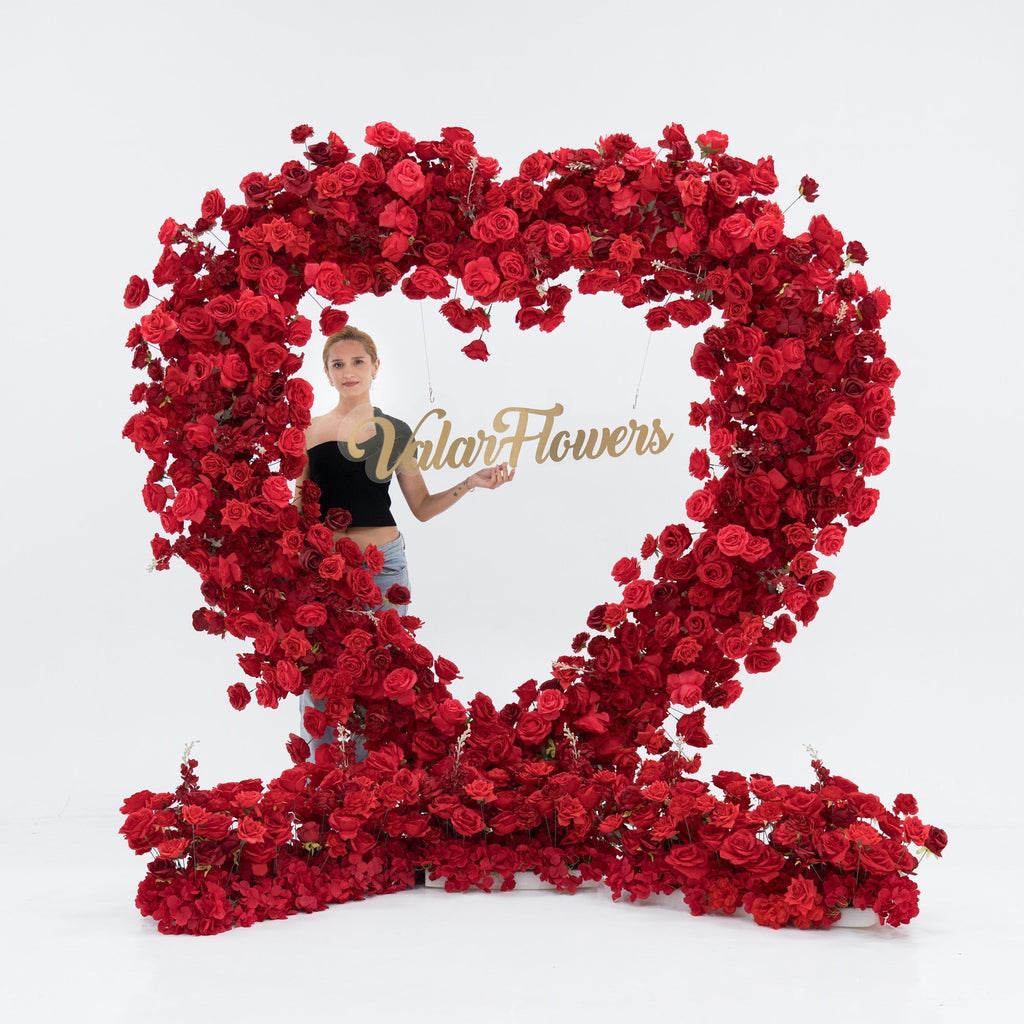 ValarFlowers Red Rose Heart - Shaped Floral Backdrop: A Romantic Proposal & Event Centerpiece-HA-405