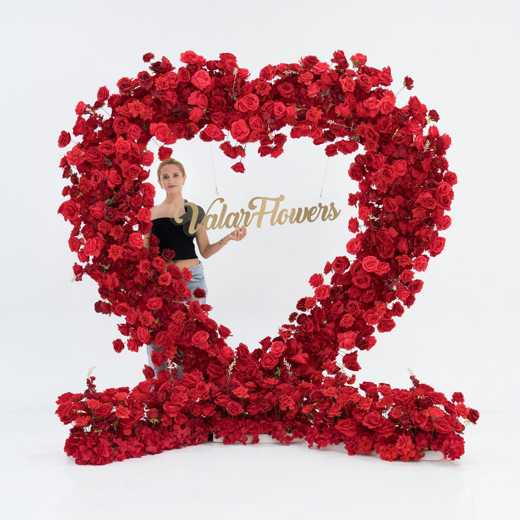 ValarFlowers Red Rose Heart - Shaped Floral Backdrop: A Romantic Proposal & Event Centerpiece-HA-405
