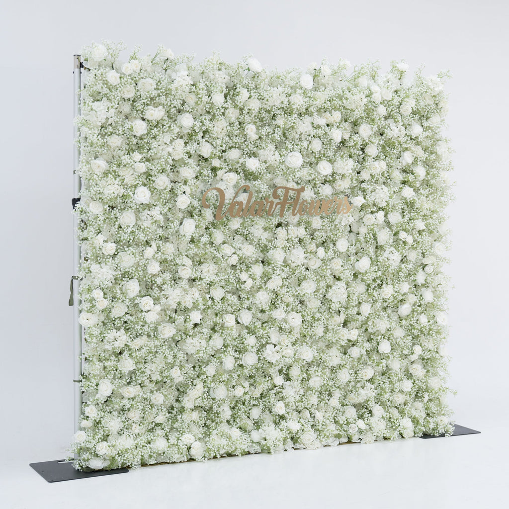 ValarFlowers Artificial Floral Wall Backdrop: Serene Meadows Artificial Floral Wall Backdrop: White Rose & Baby's Breath Edition-VF-268-2