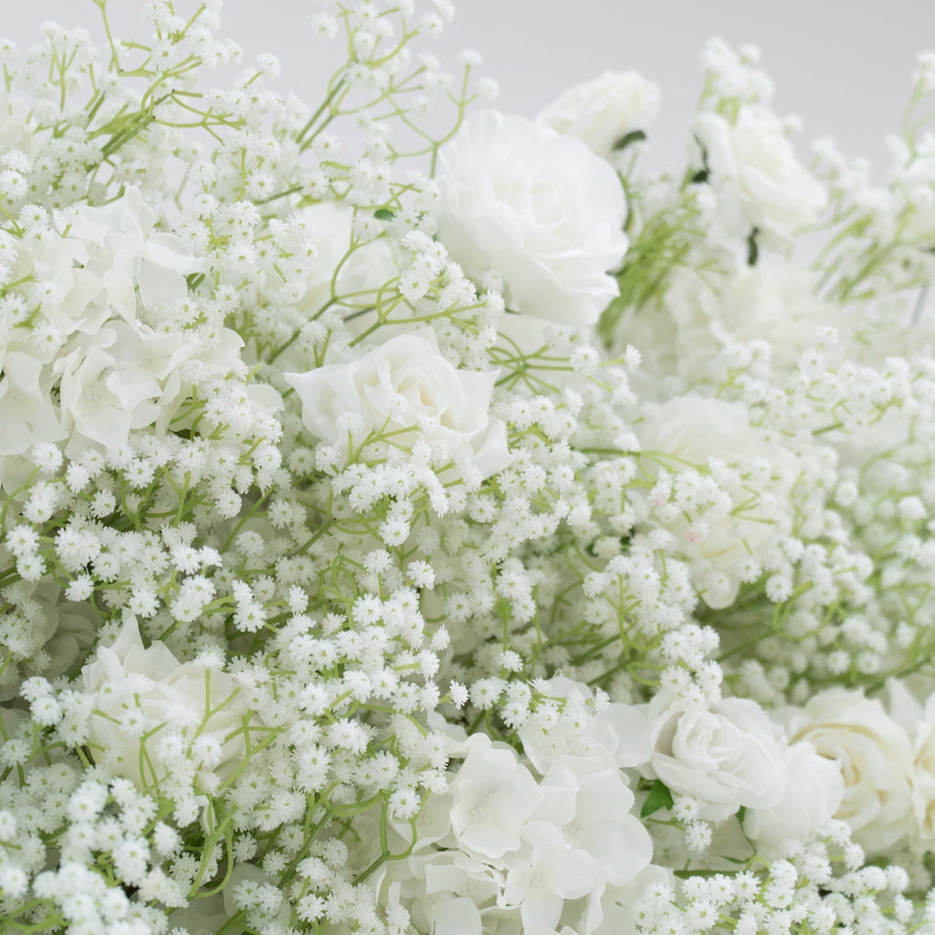 ValarFlowers Artificial Floral Wall Backdrop: Serene Meadows Artificial Floral Wall Backdrop: White Rose & Baby's Breath Edition-VF-268-2