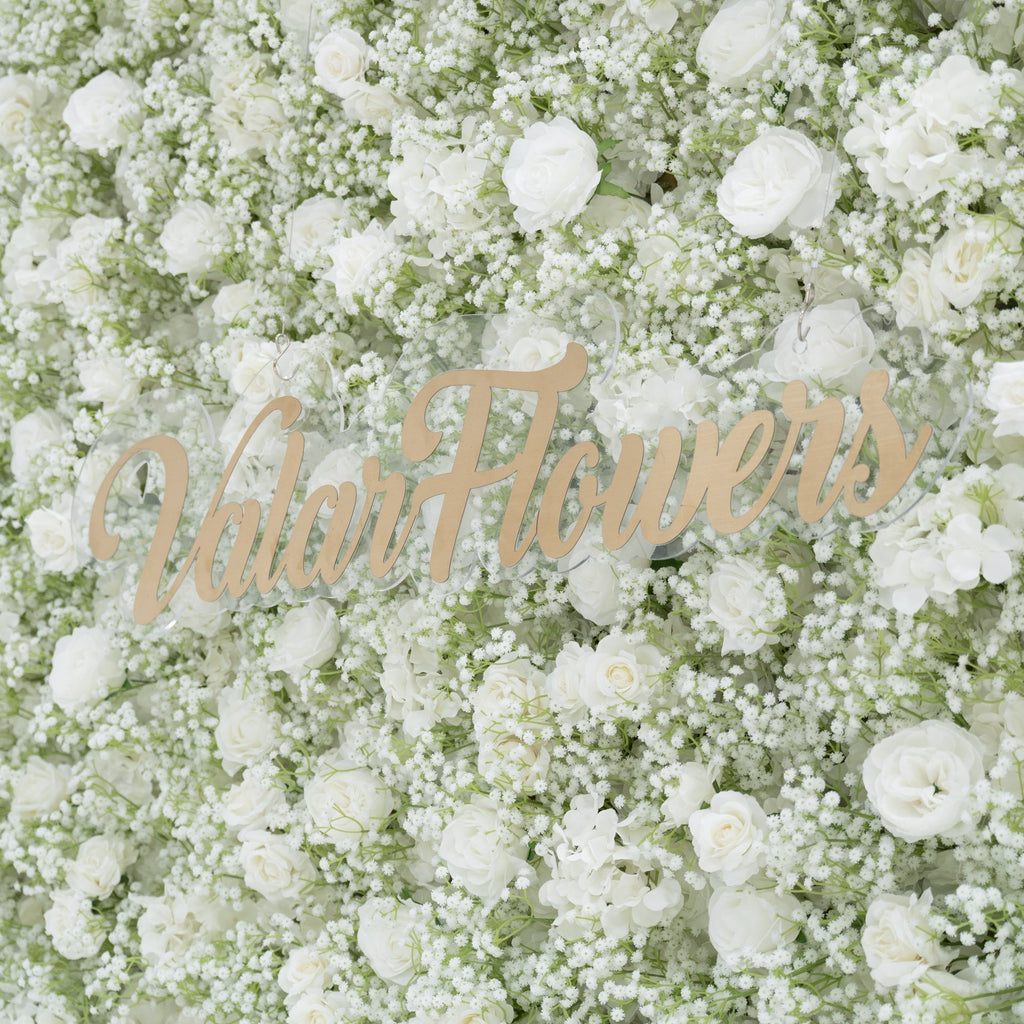 ValarFlowers Artificial Floral Wall Backdrop: Serene Meadows Artificial Floral Wall Backdrop: White Rose & Baby's Breath Edition-VF-268-2