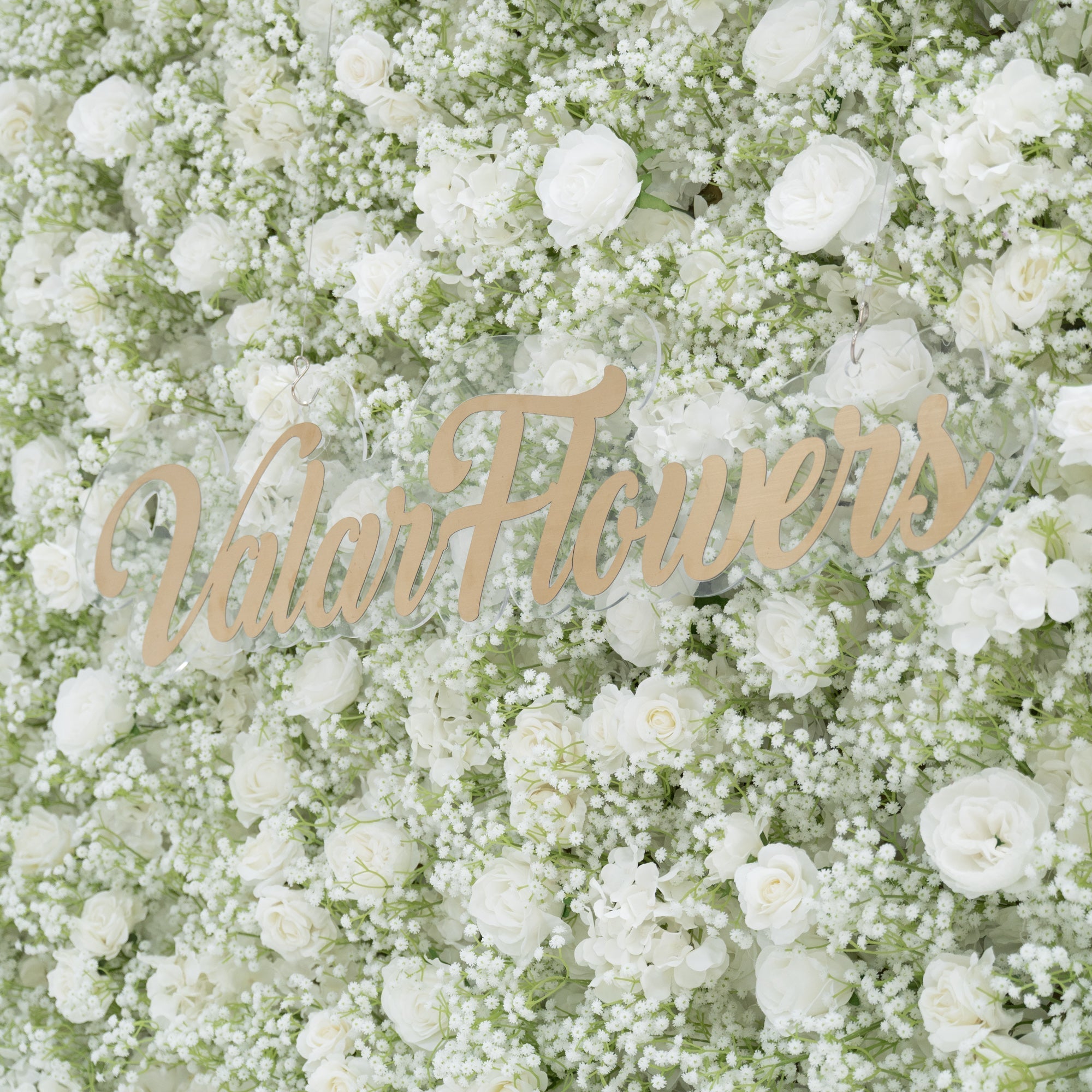 ValarFlowers Artificial Floral Wall Backdrop: Serene Meadows Artificial Floral Wall Backdrop: White Rose & Baby's Breath Edition-VF-268-2